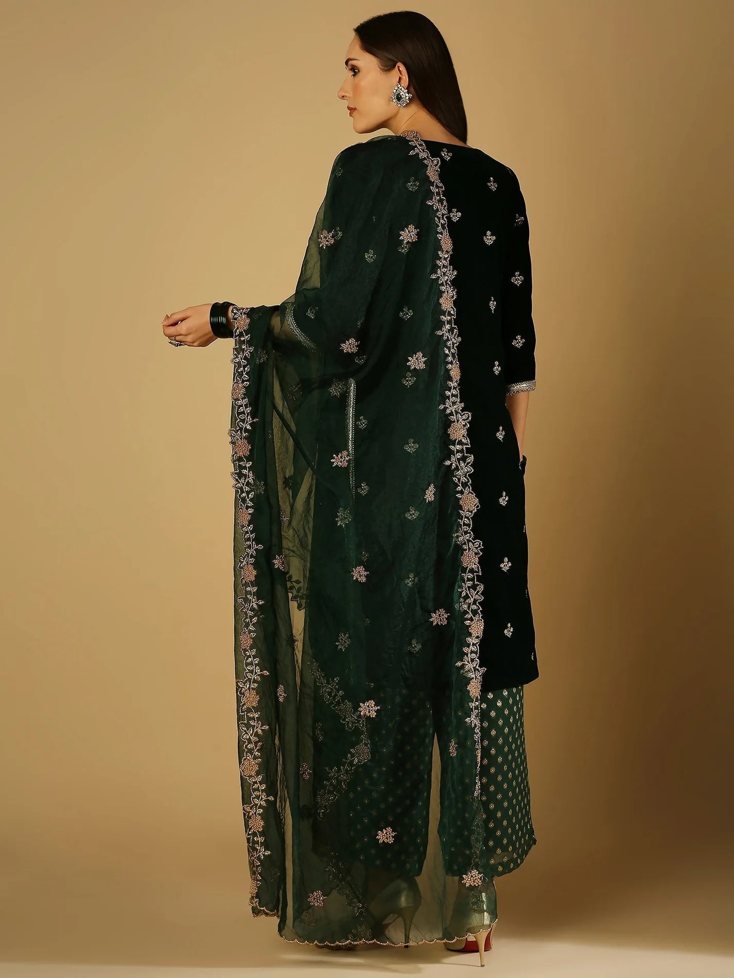 Green Velvet Palazzo Set with dupatta