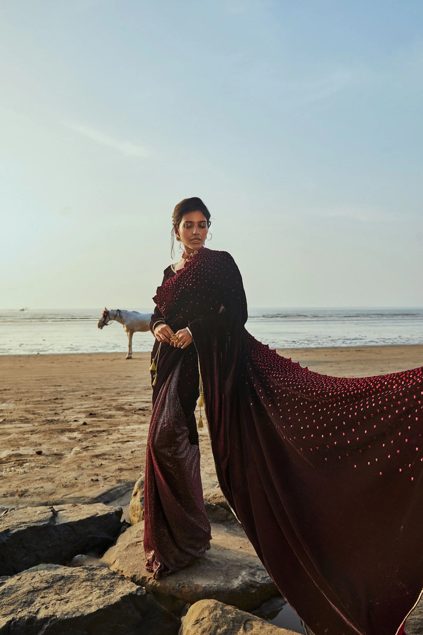 Jane Saree & Blouse- Wine