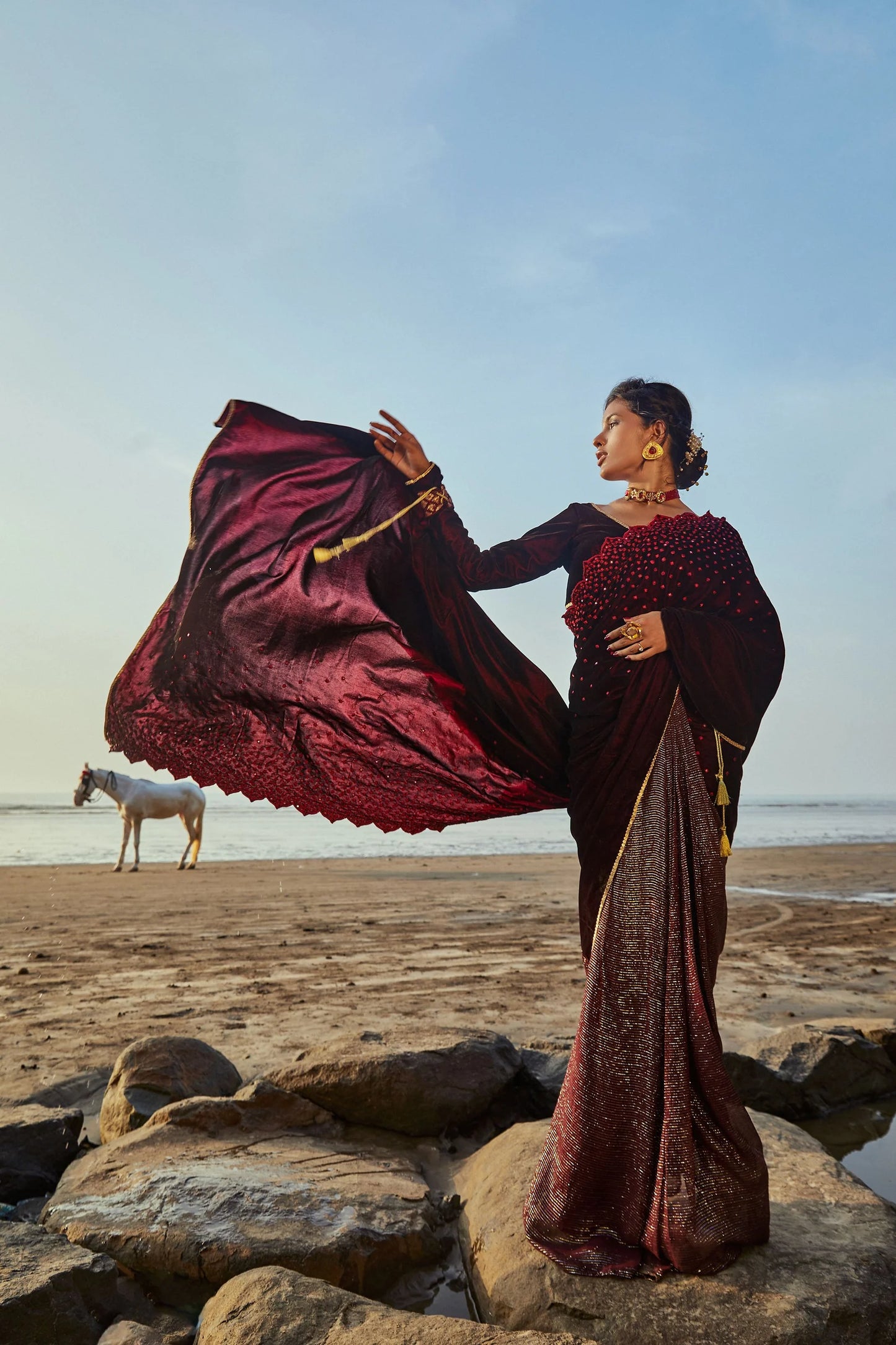 Jane Saree & Blouse- Wine