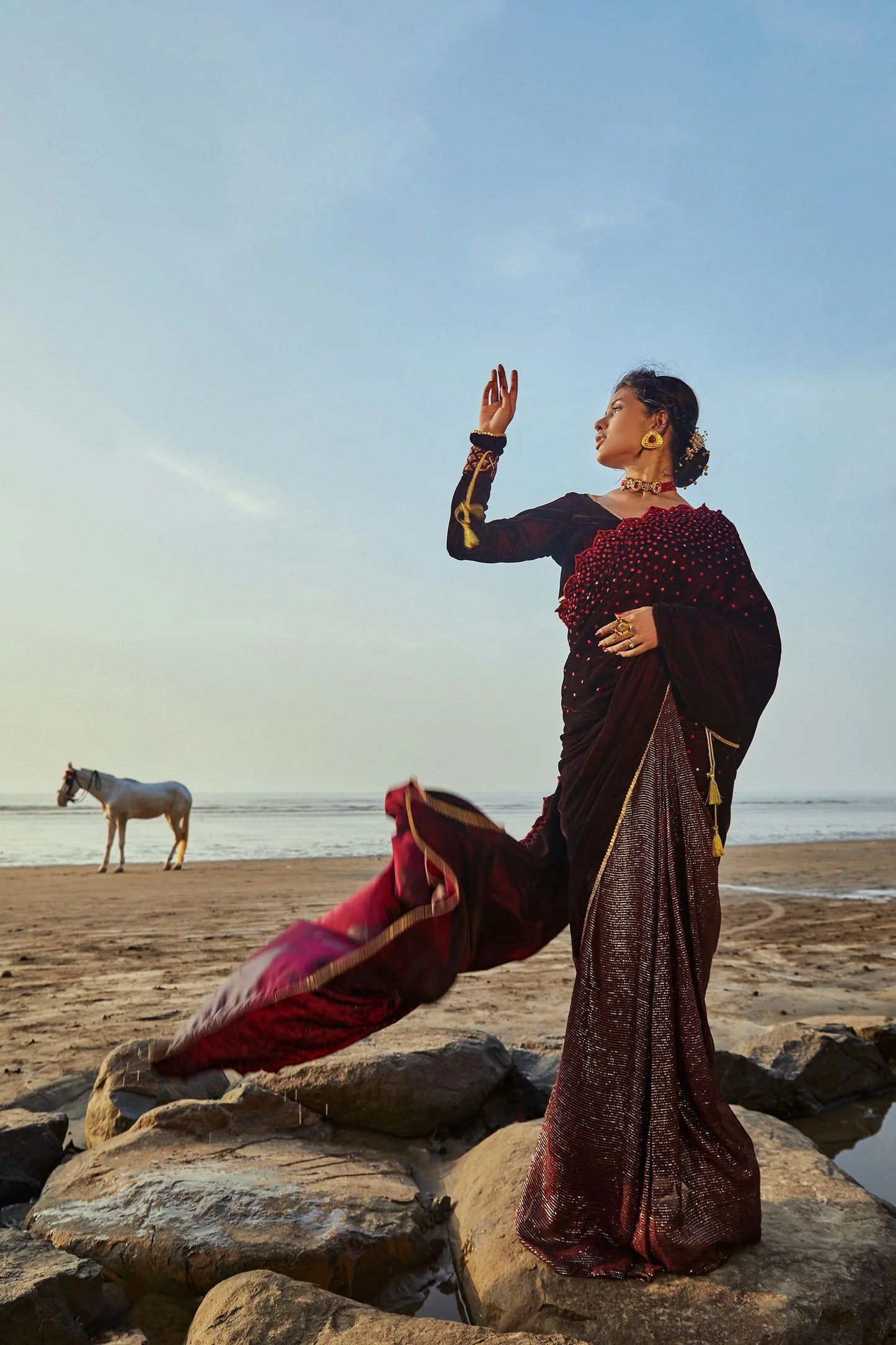 Jane Saree & Blouse- Wine