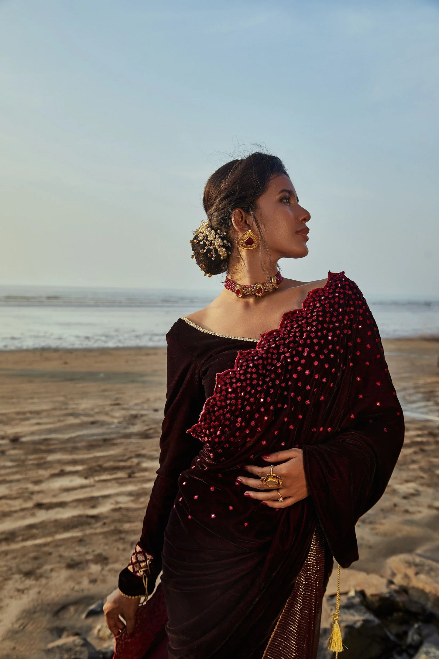 Jane Saree & Blouse- Wine
