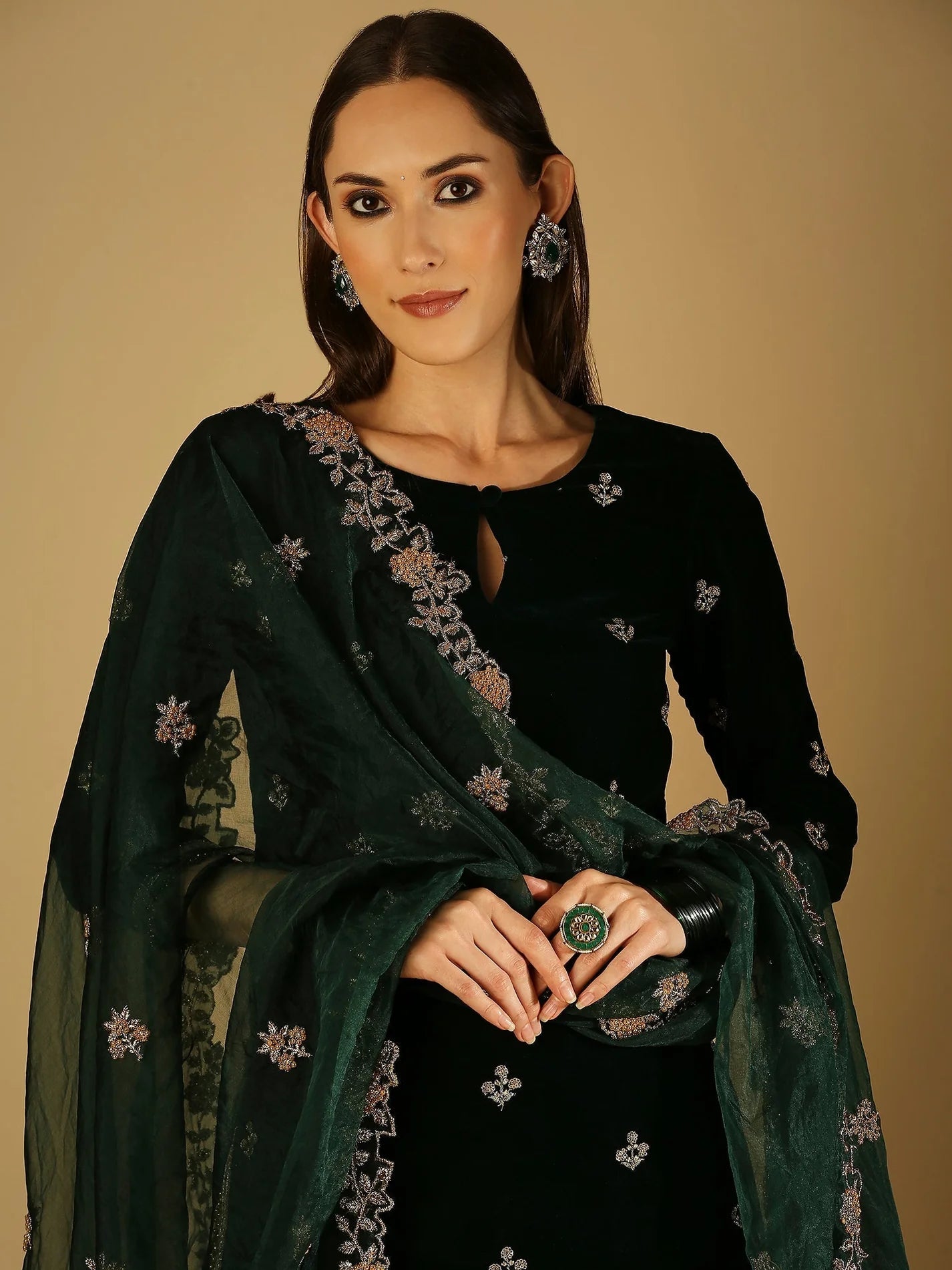 Green Velvet Palazzo Set with dupatta