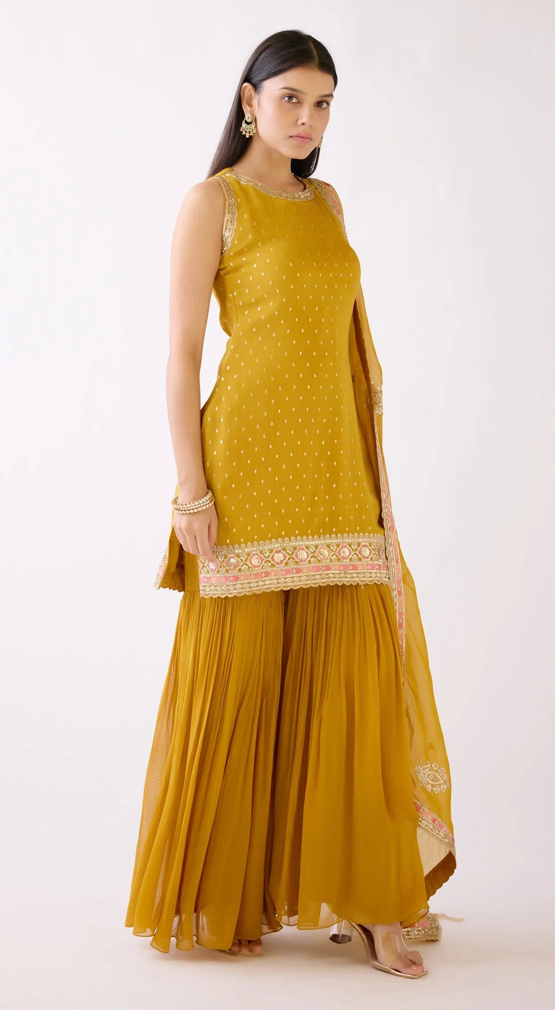 MUSTARD EMBROIDERED SHARARA SET