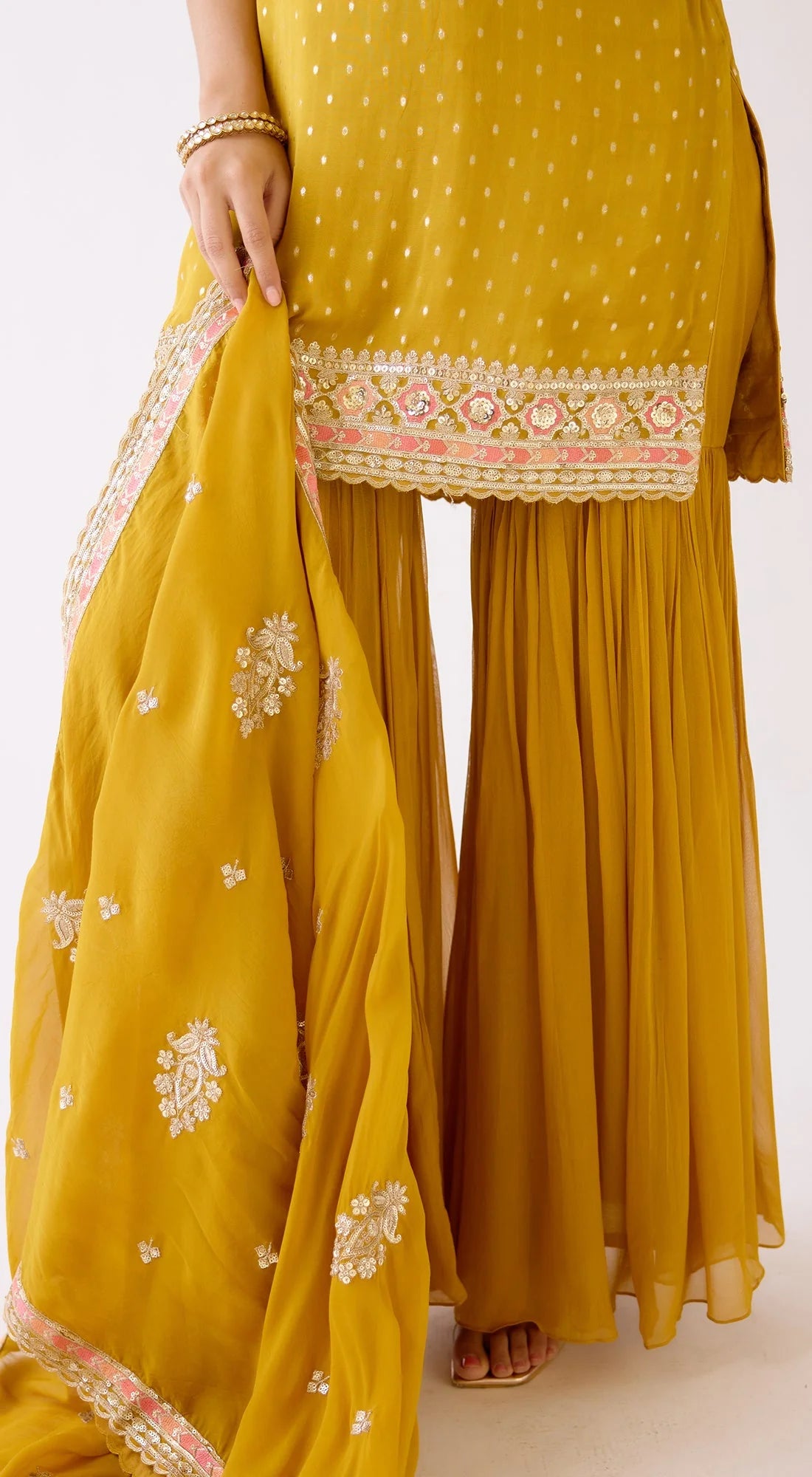 MUSTARD EMBROIDERED SHARARA SET