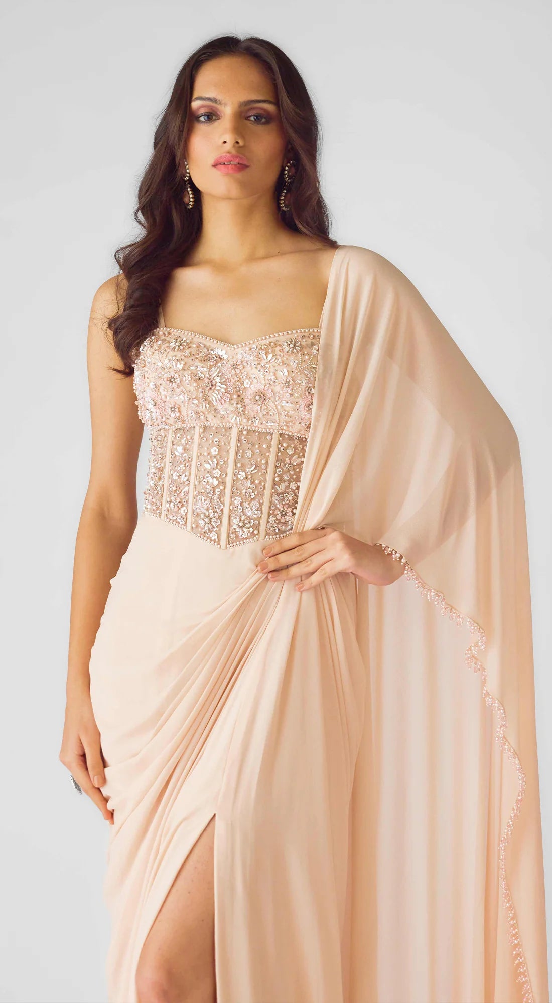 The Blush Opulence Corset Draped Saree