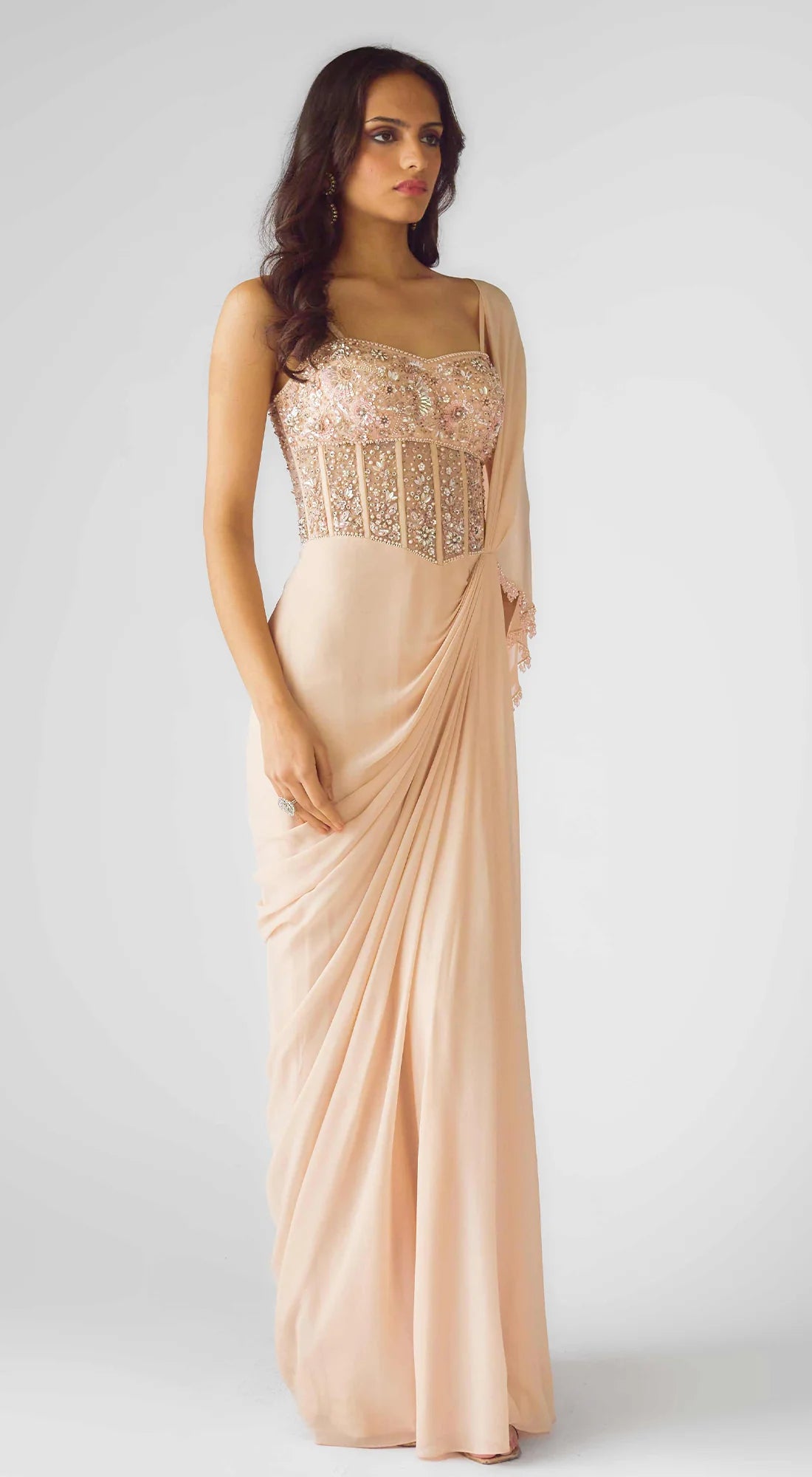 The Blush Opulence Corset Draped Saree