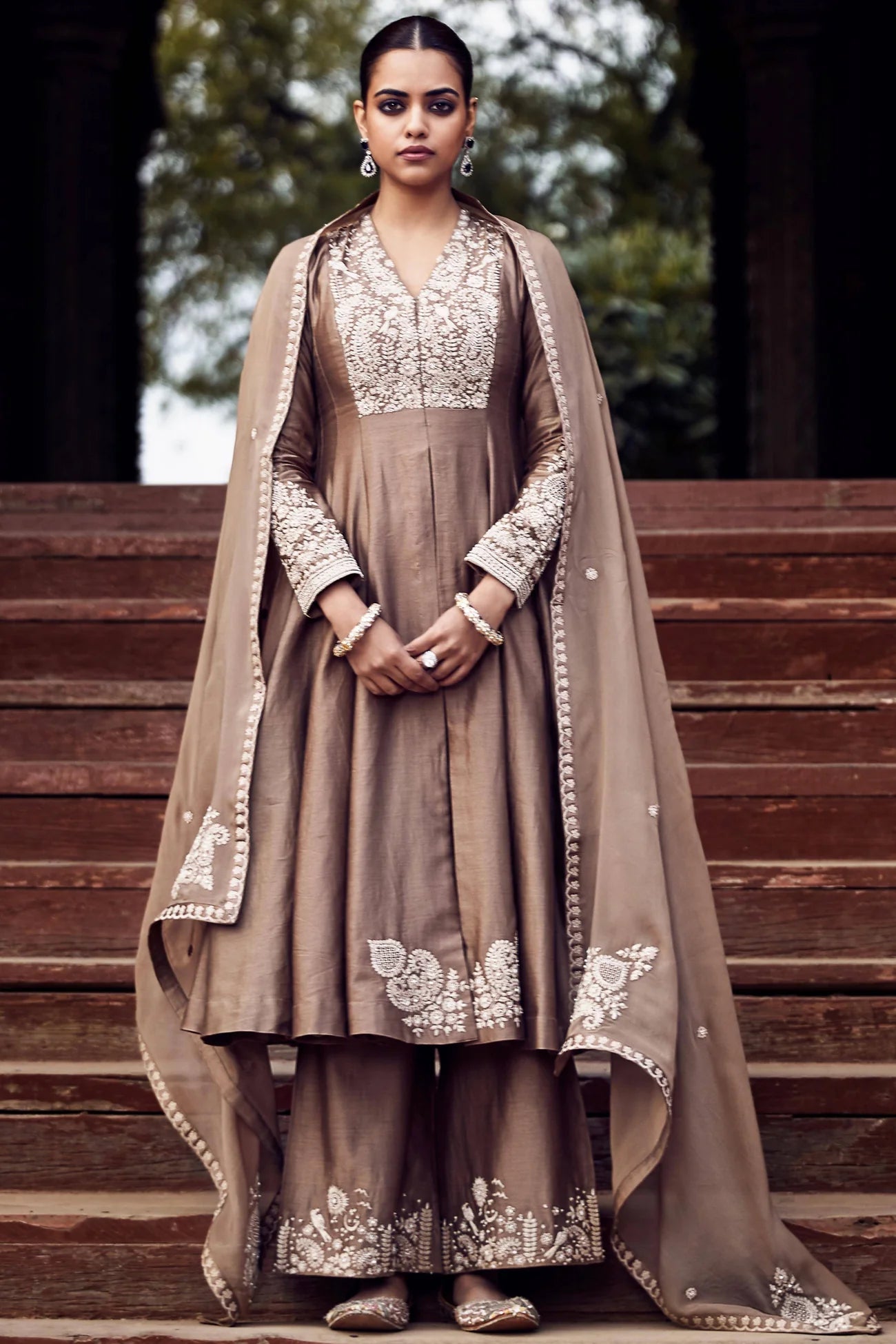 Brown Kachi Kora Dori Kalidar Set
