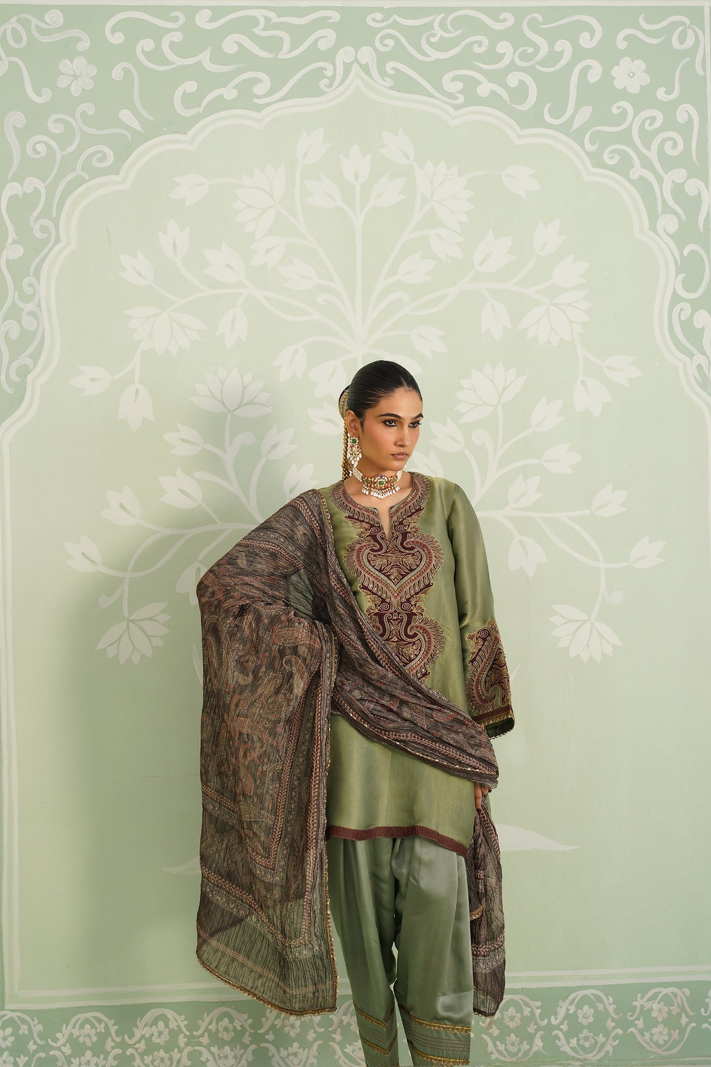 Chitvan Shimmer Satin Embroidered Matching Set