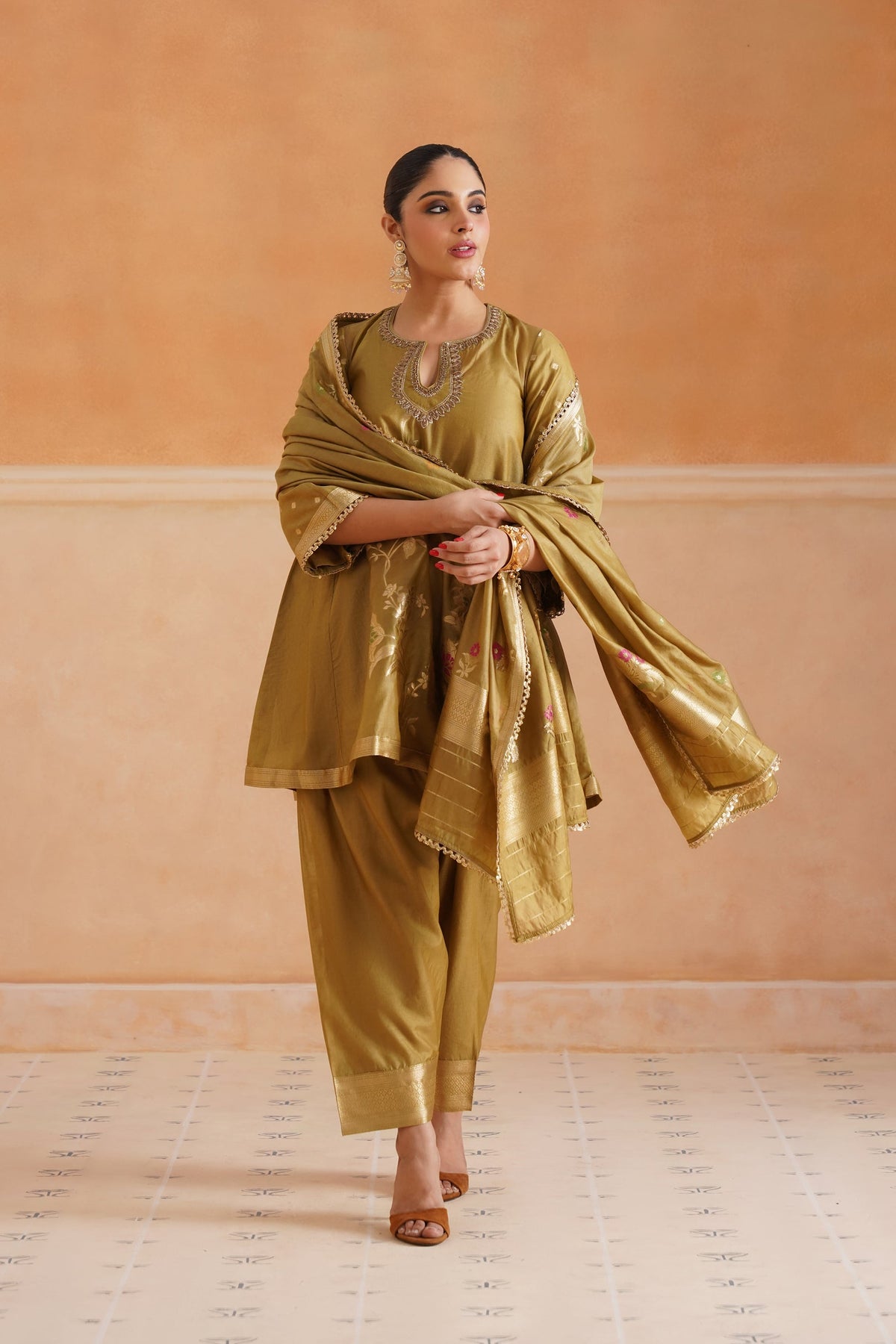 Koyel Chanderi Hand Embroidered Suit Set