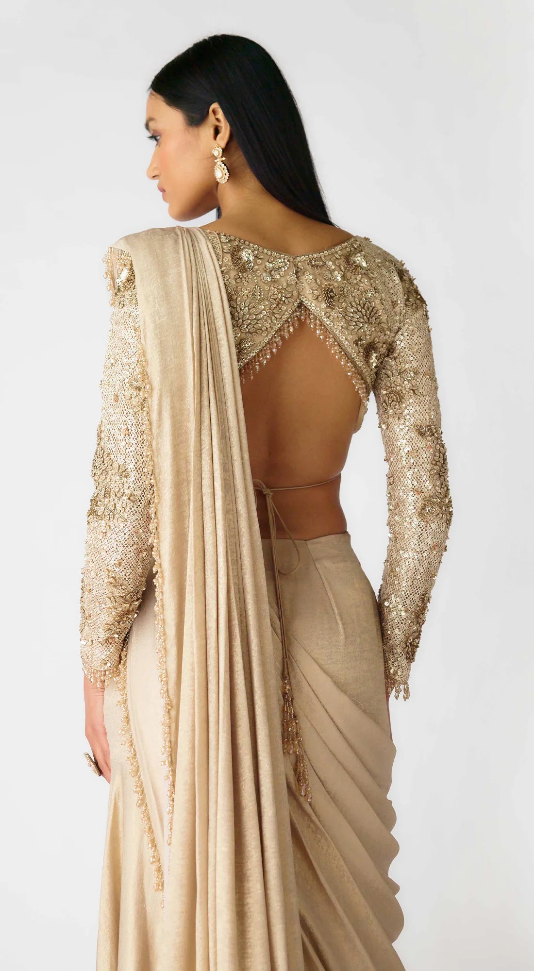 The Champagne Starlight Draped Skirt Set
