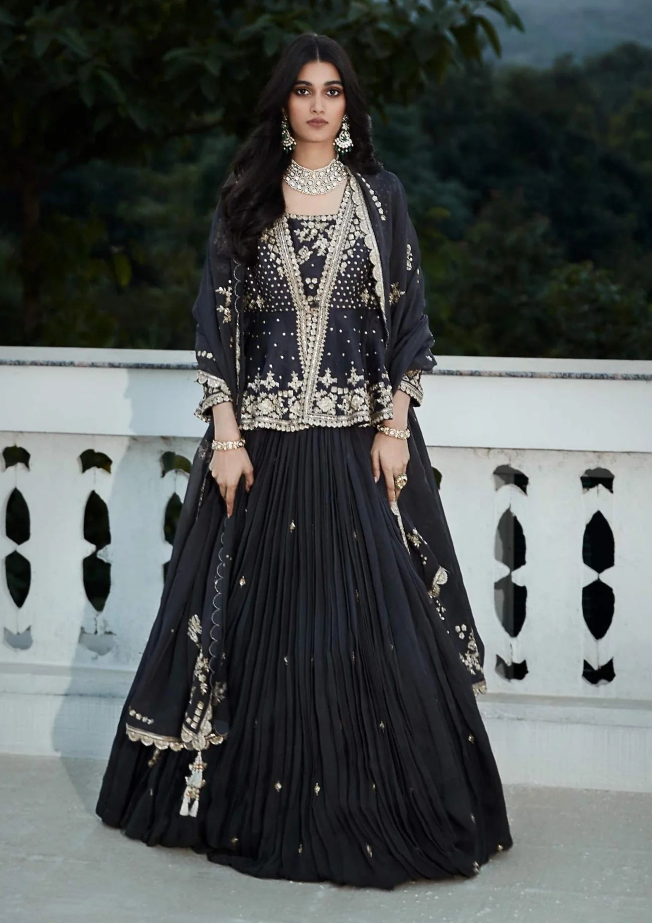 Grey Royal Peplum Short Jacket & Lehenga Set