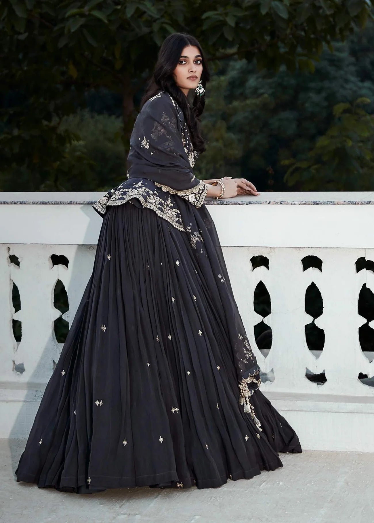 Grey Royal Peplum Short Jacket & Lehenga Set