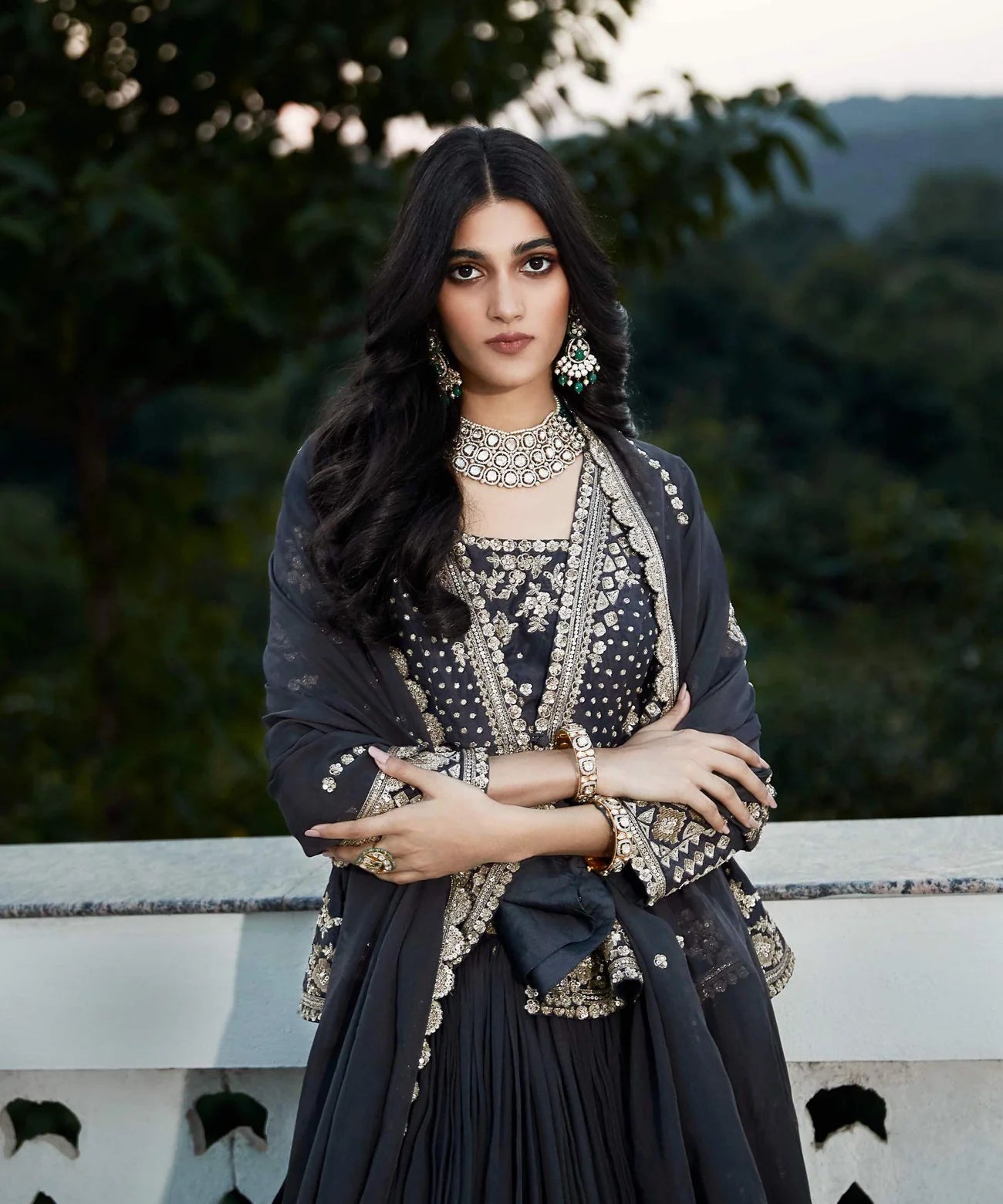 Grey Royal Peplum Short Jacket & Lehenga Set