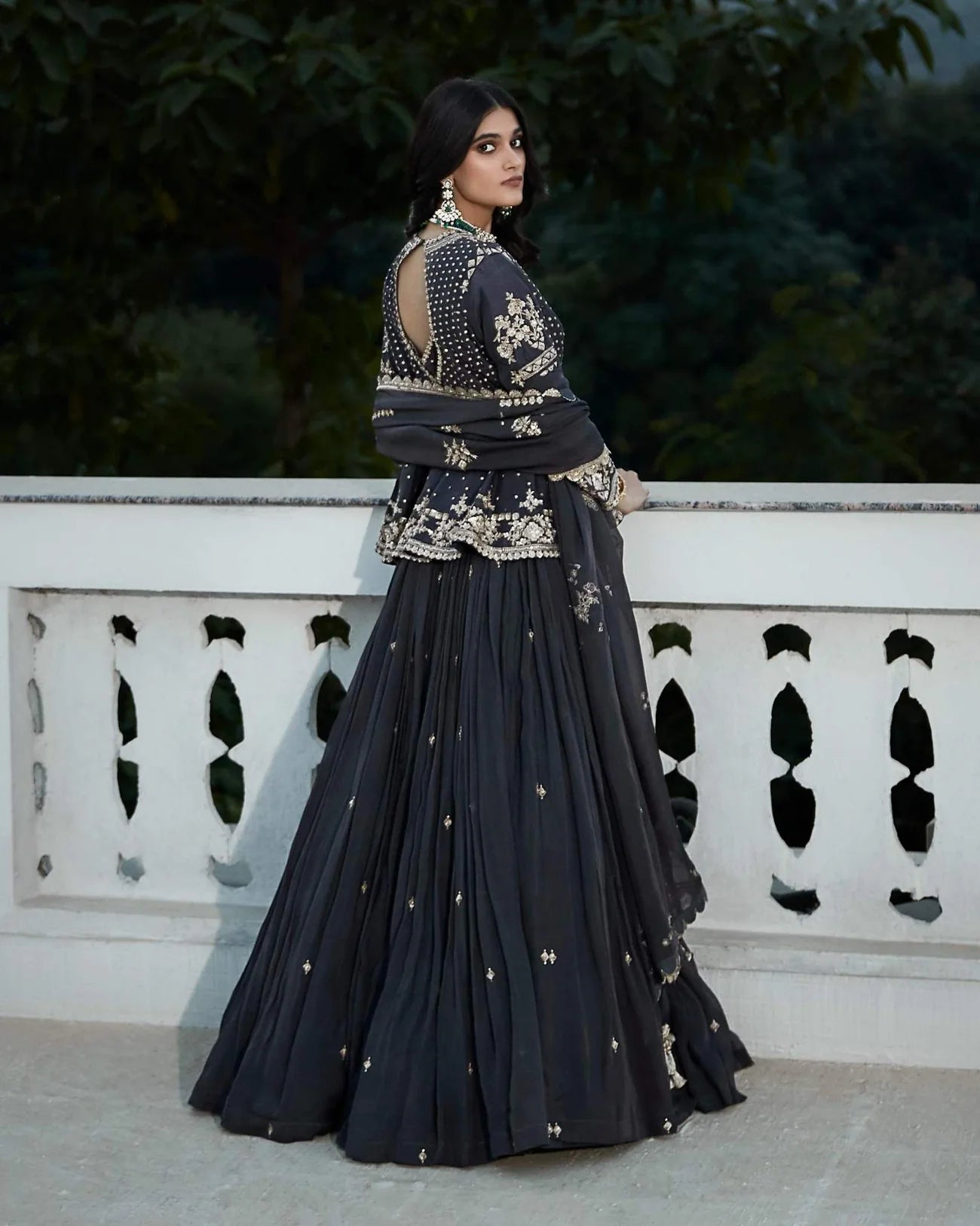Grey Royal Peplum Short Jacket & Lehenga Set