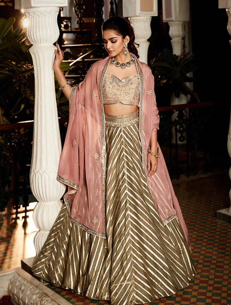 Grey Rose Banarasi Lehenga Set