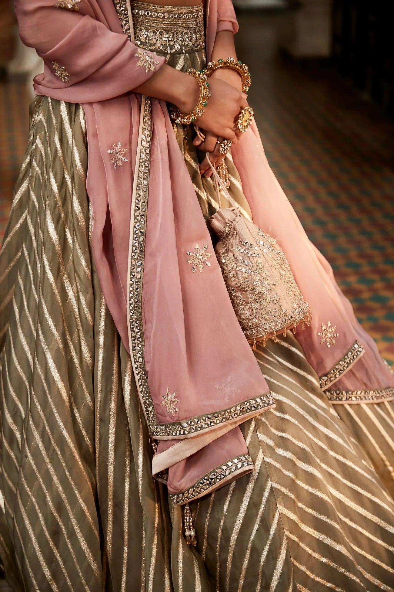 Grey Rose Banarasi Lehenga Set