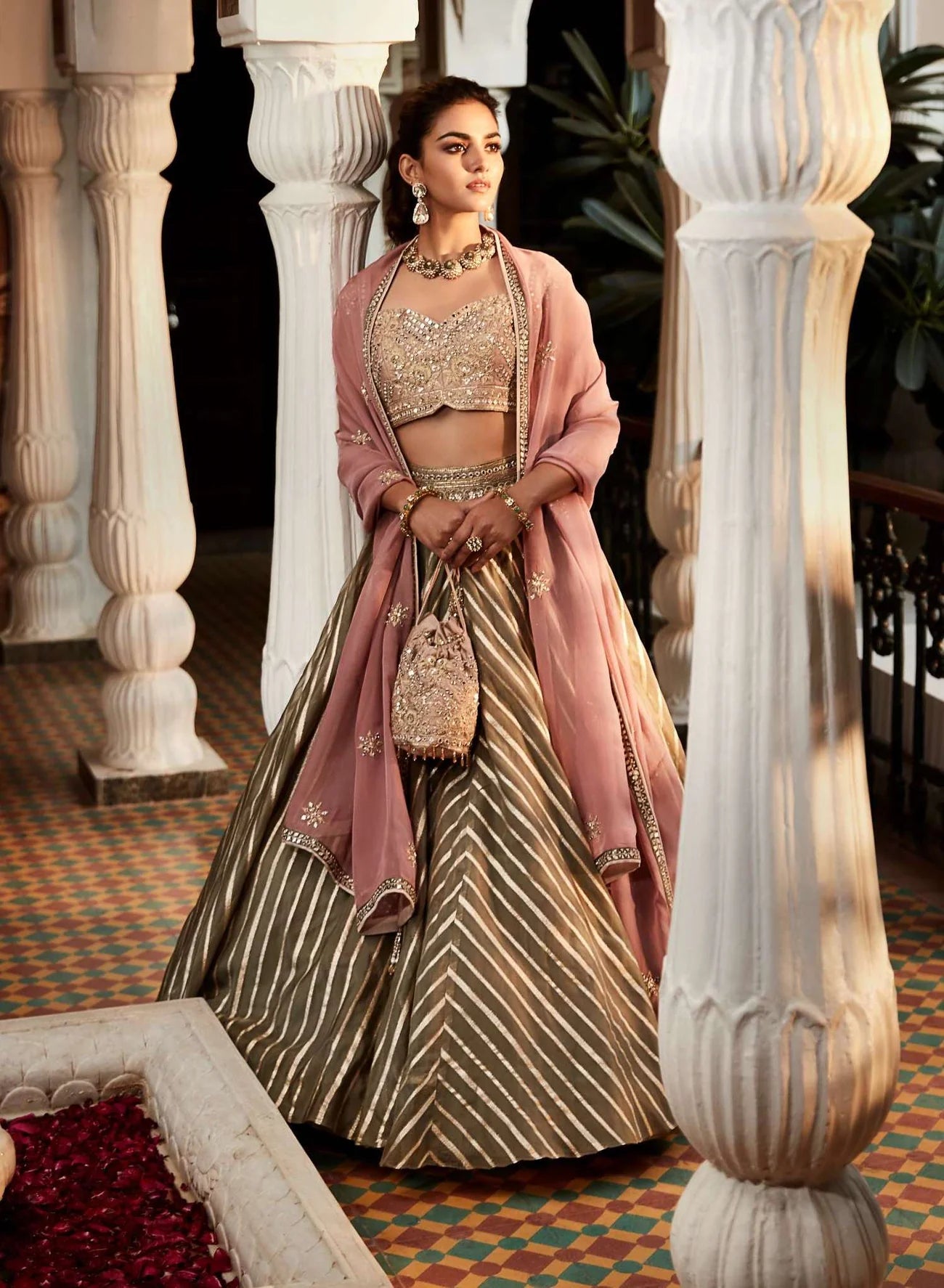Grey Rose Banarasi Lehenga Set