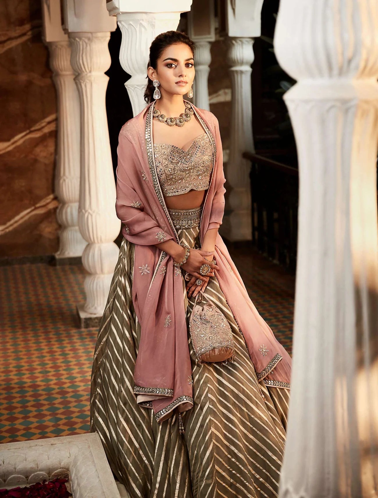 Grey Rose Banarasi Lehenga Set