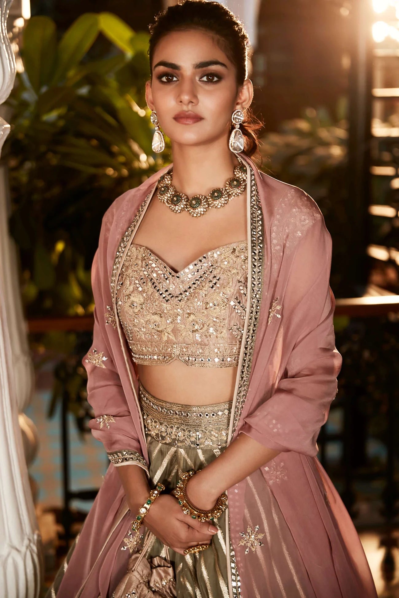 Grey Rose Banarasi Lehenga Set