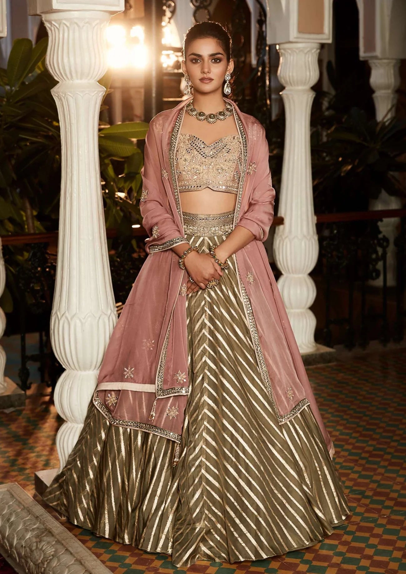 Grey Rose Banarasi Lehenga Set