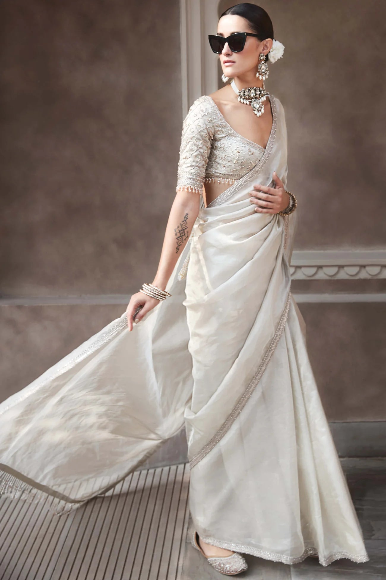 Ivory Silver Needle Sari Set