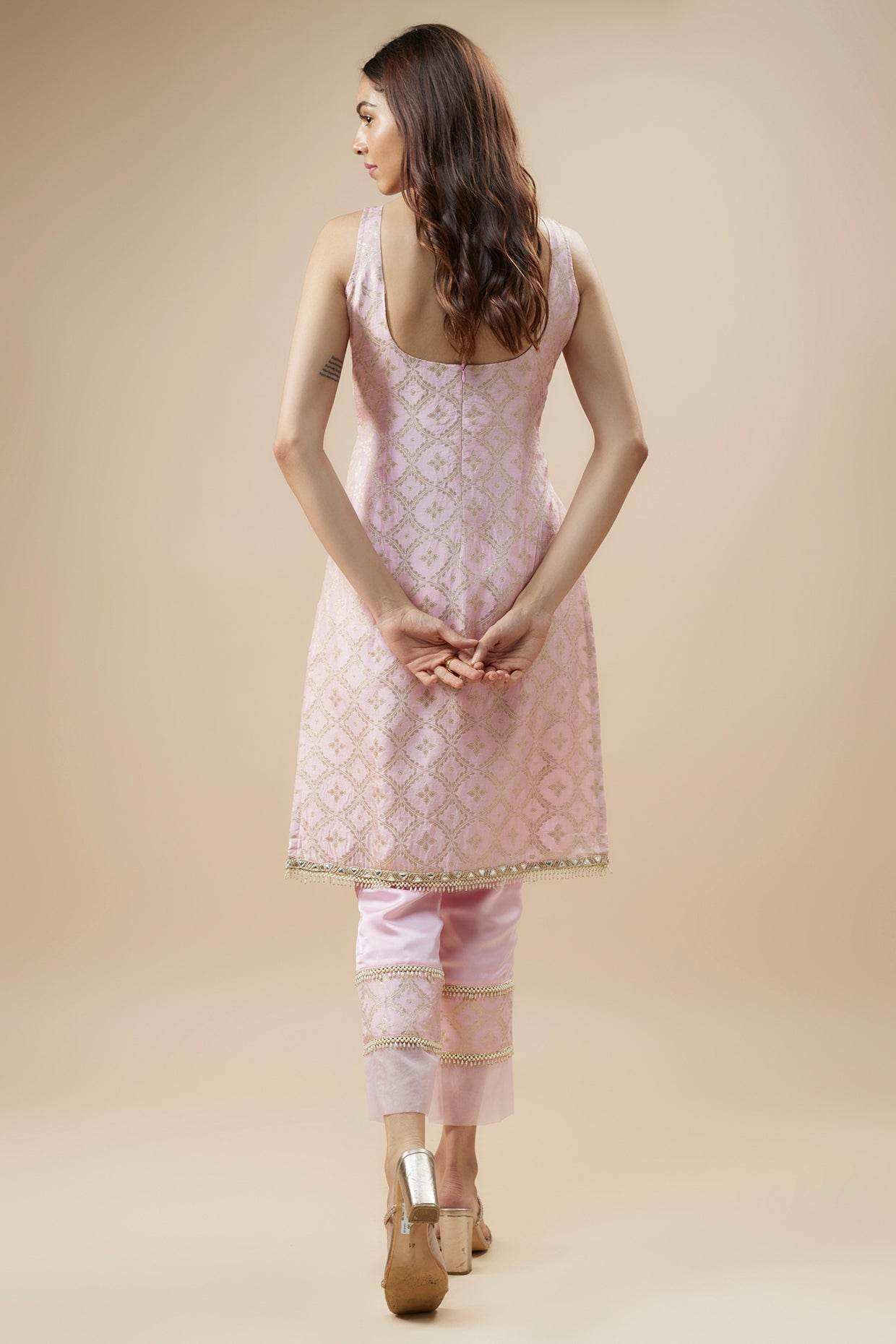 KALA Sleeveless Brocade Kurta Set-Blush Pink
