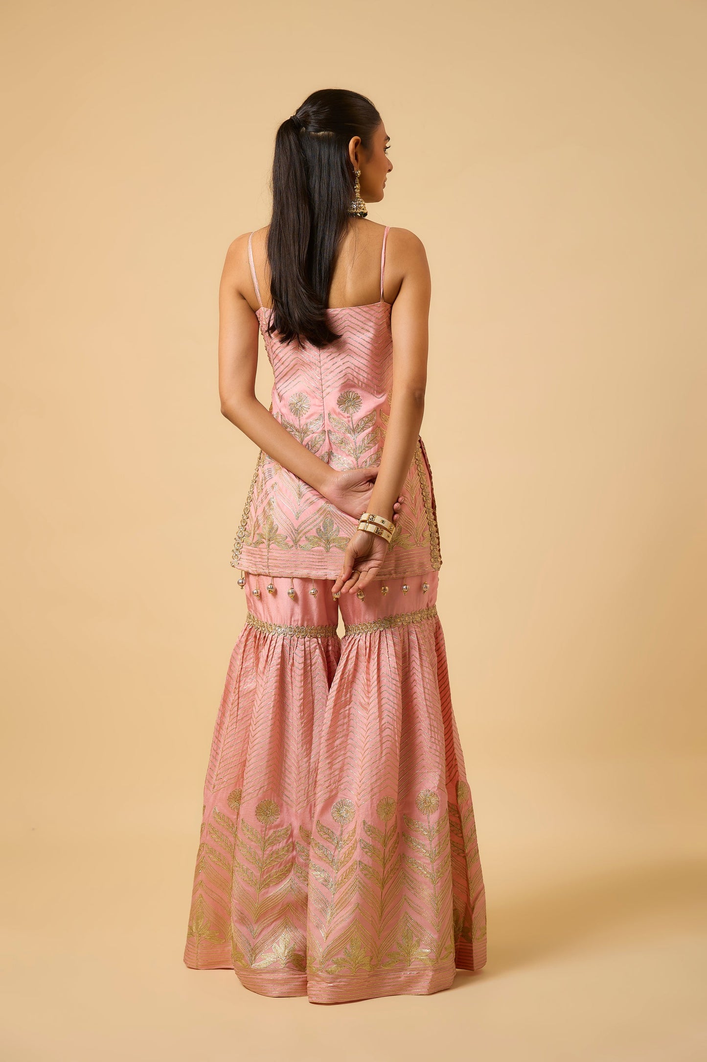 Salmon Pink Silk Kurta, Pant and Dupatta