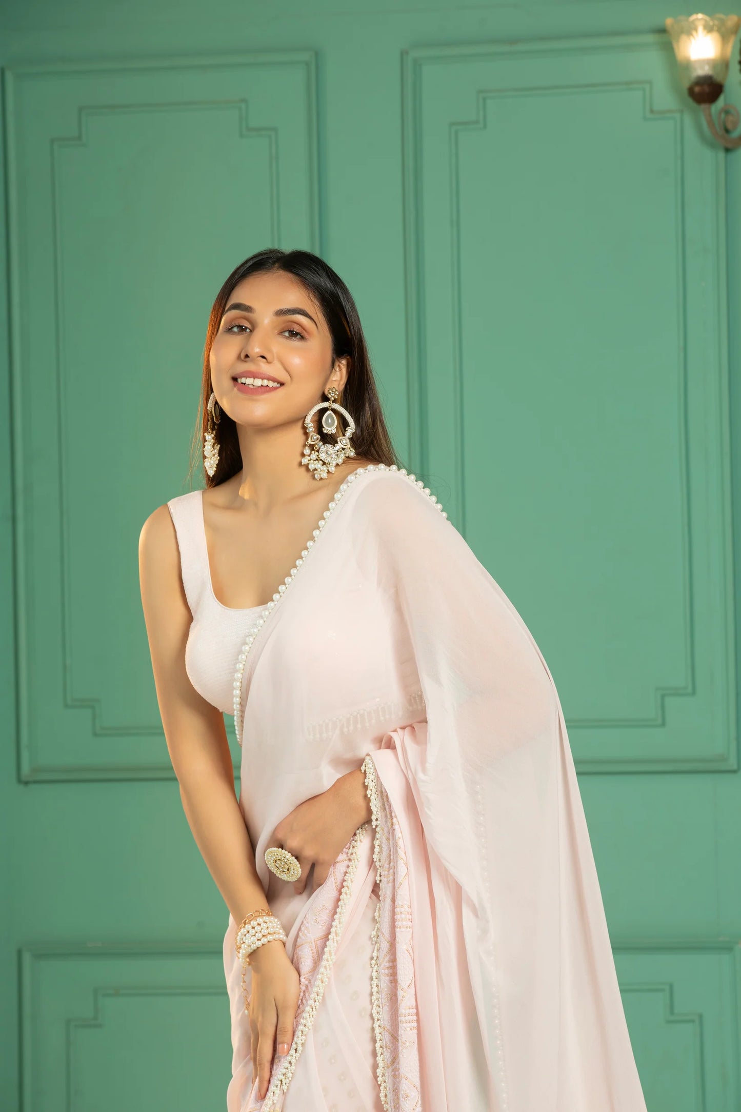 Rose Pink Predraped Saree