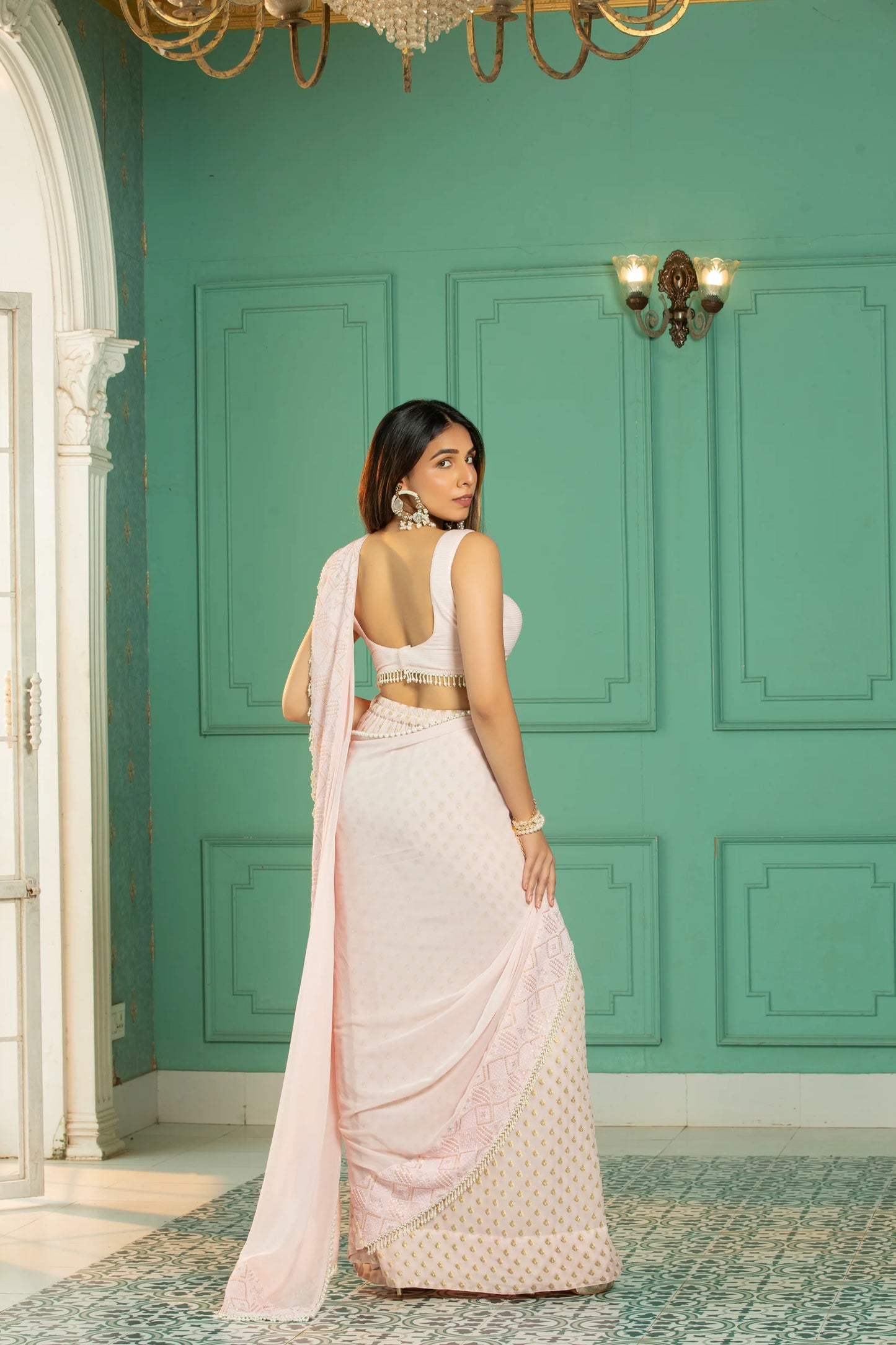 Rose Pink Predraped Saree