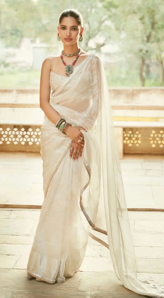 Silver Tissue Venetian Saree With Blouse