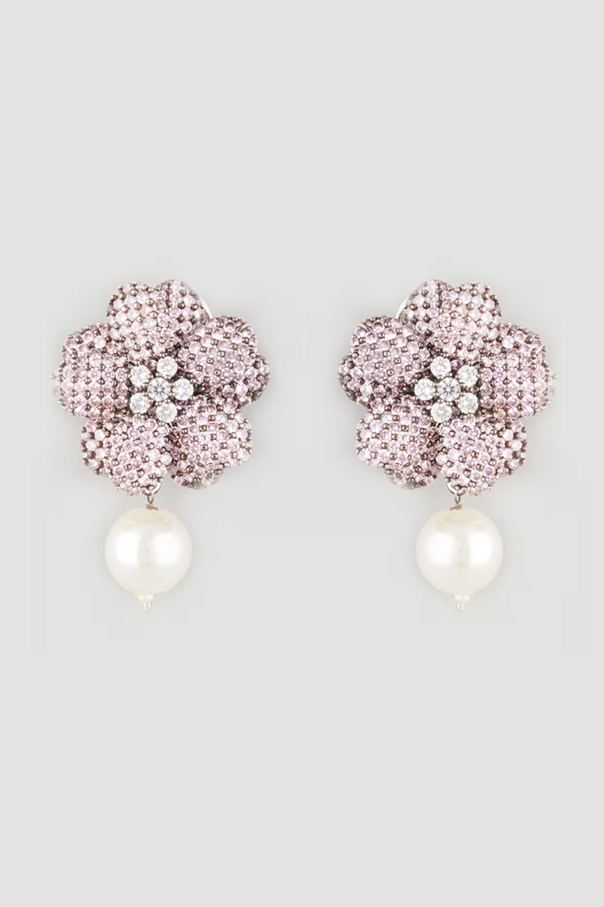 Black Rhodium Finish Rose Quartz Stud Earrings