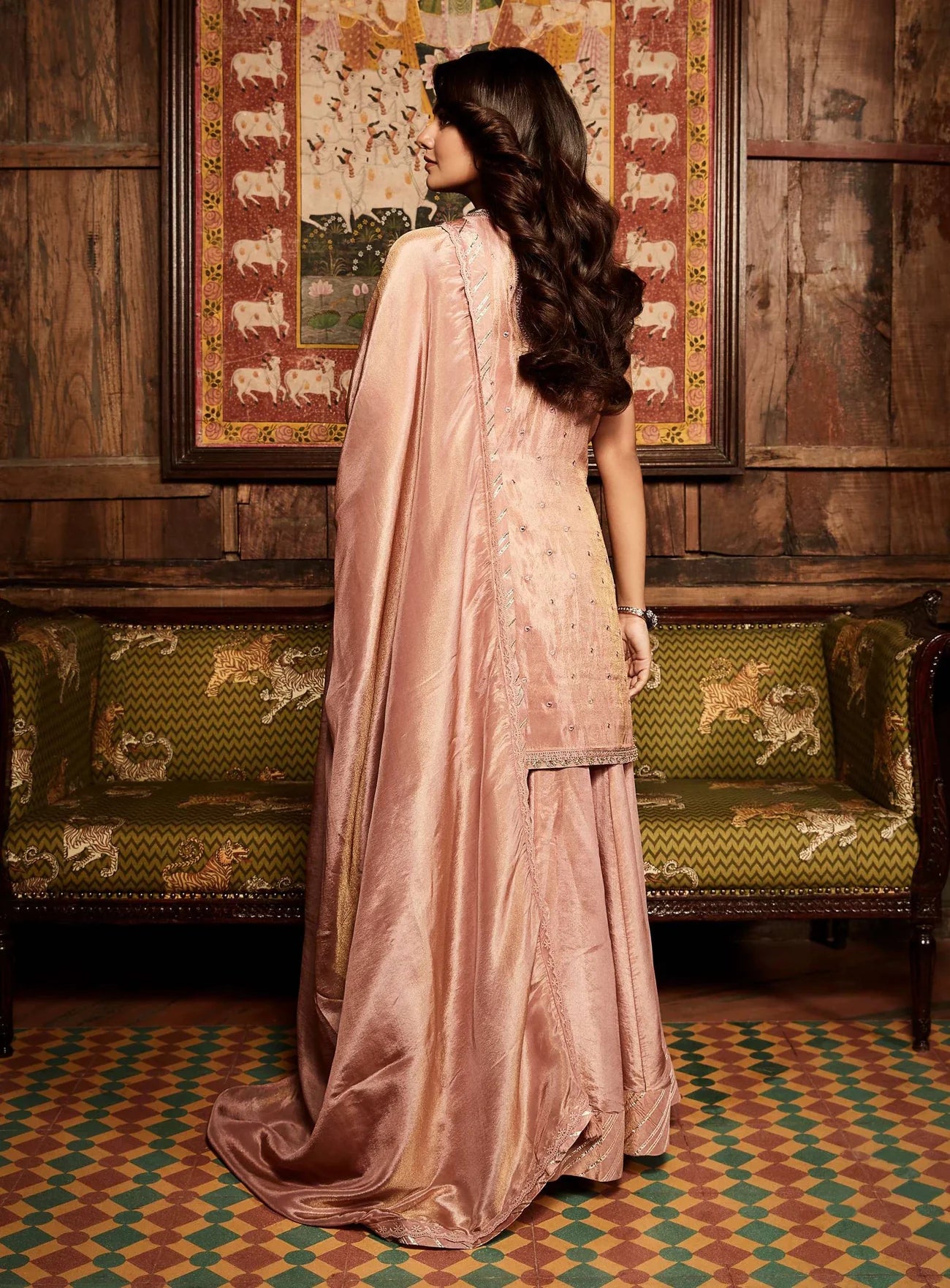 Pink Mirror Embroidered Sharara Set