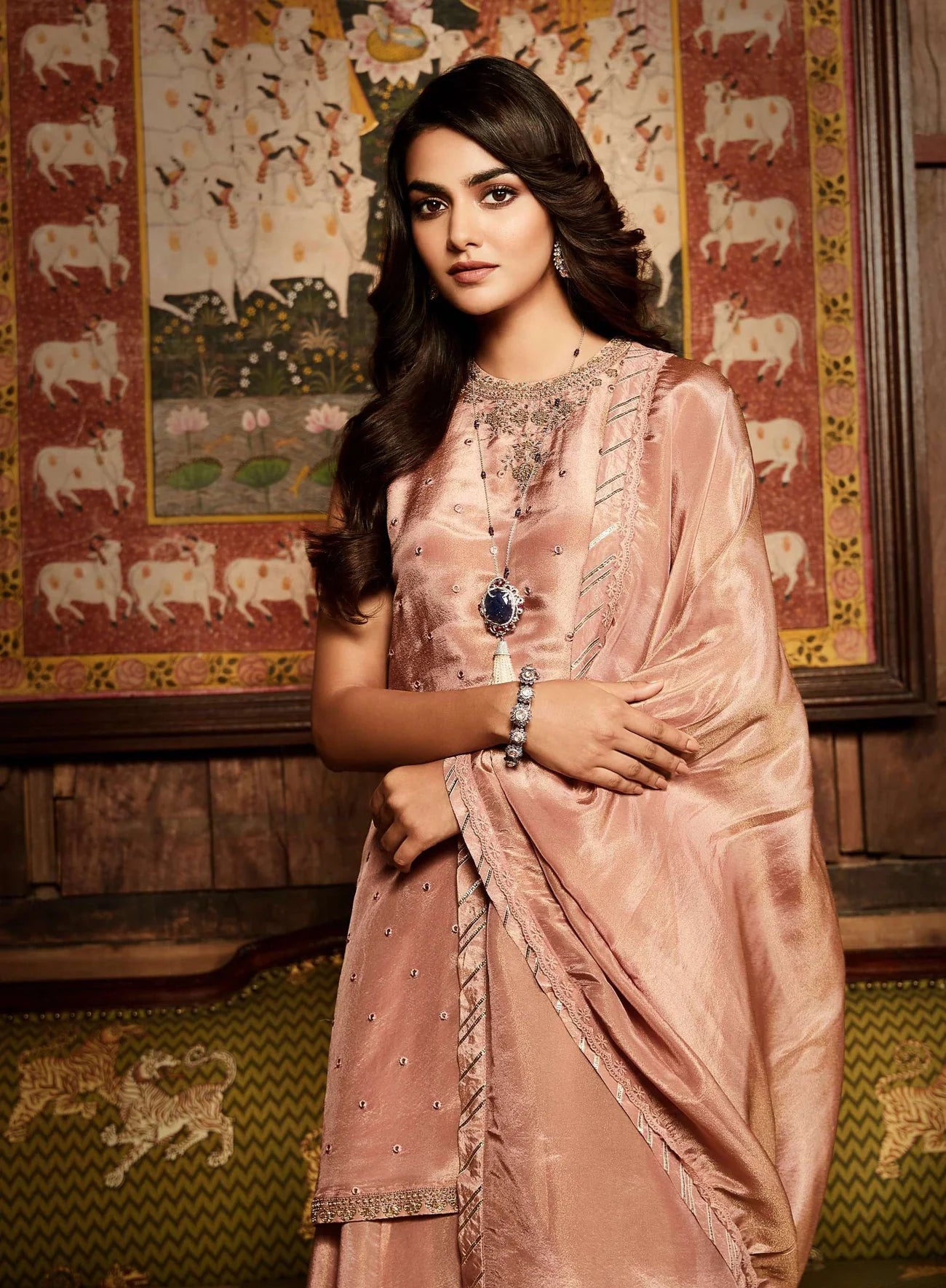 Pink Mirror Embroidered Sharara Set