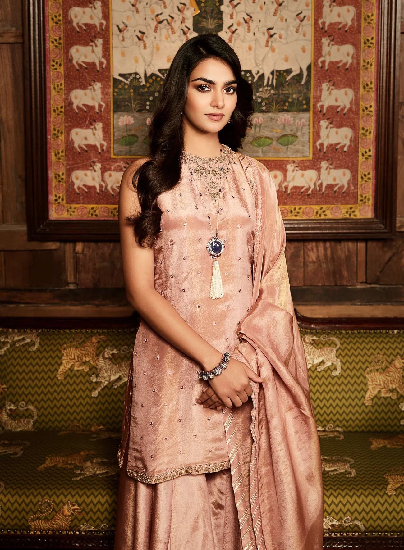 Pink Mirror Embroidered Sharara Set