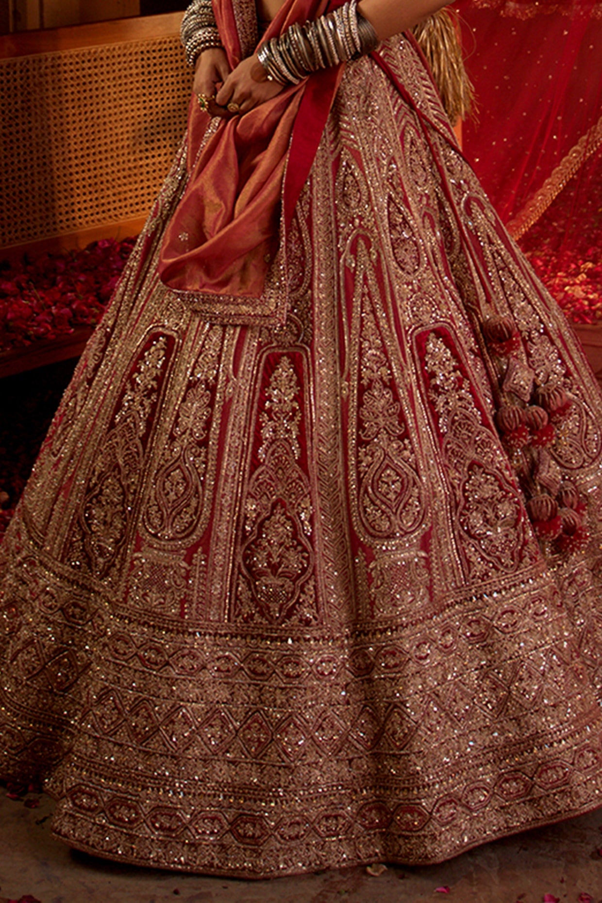 Multi-Colored Tissue Zari & Sequins Embroidered Lehenga Set