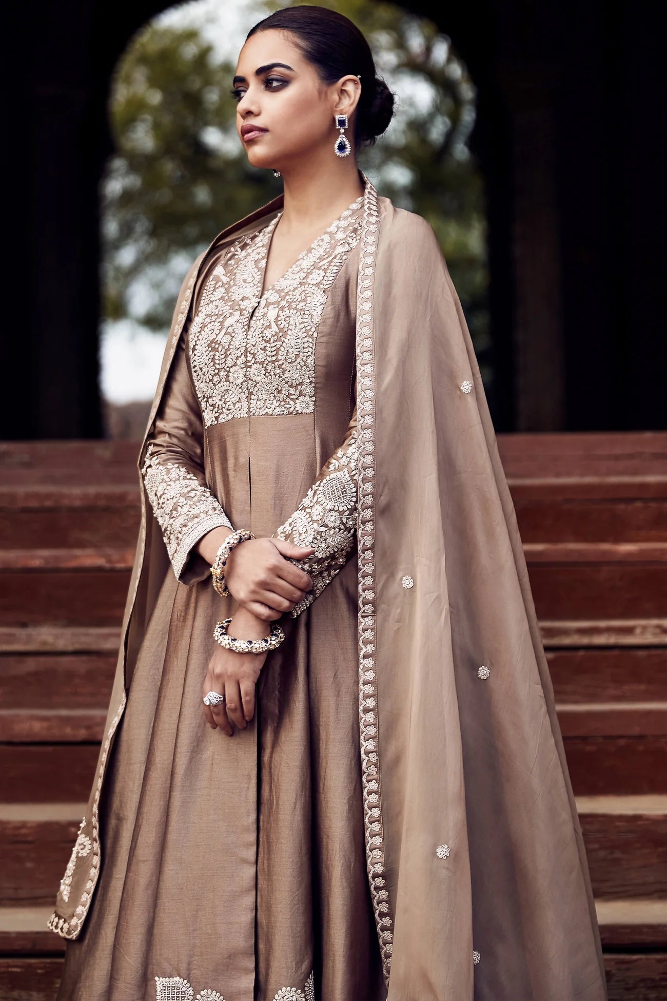 Brown Kachi Kora Dori Kalidar Set