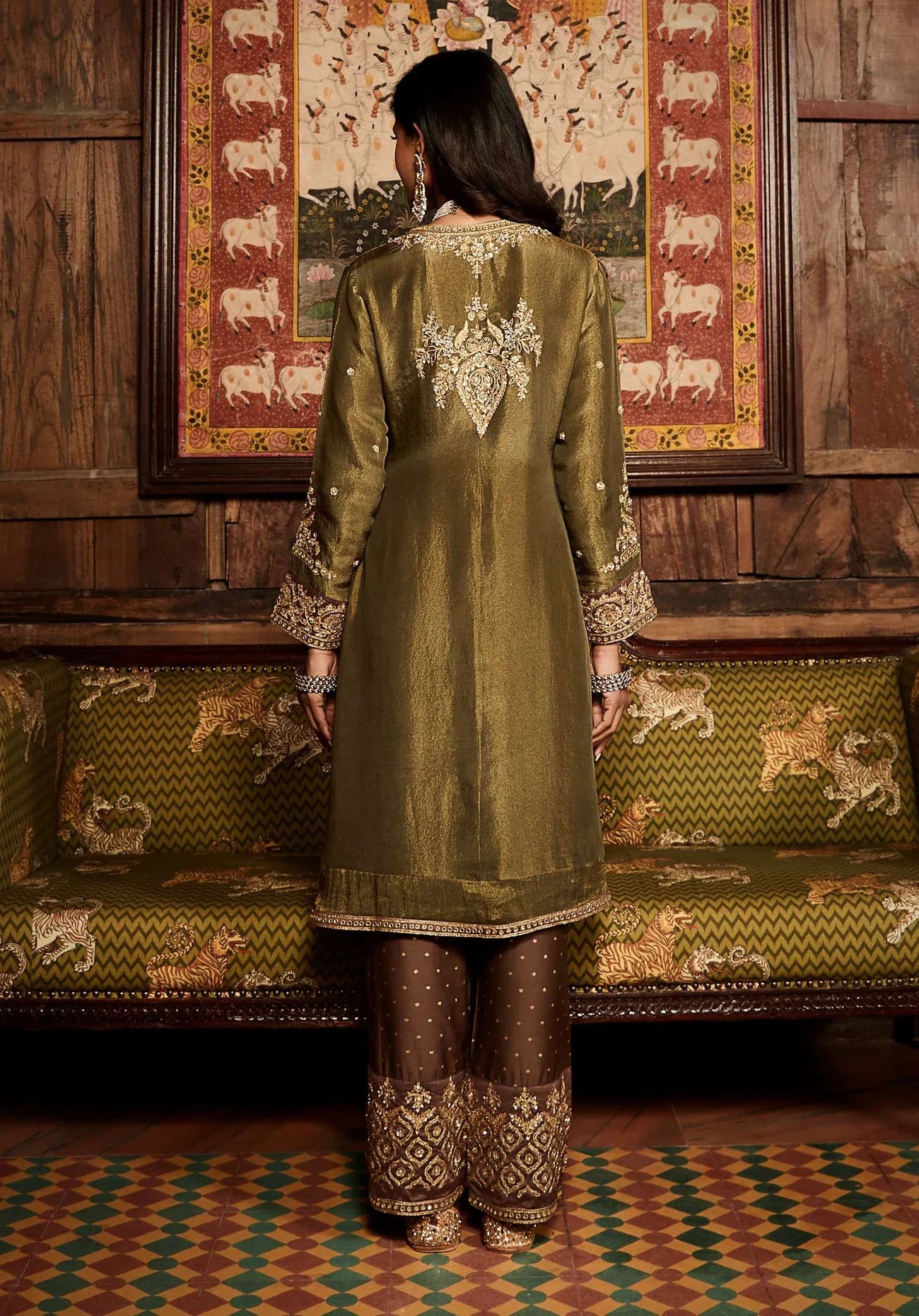 Green Olive Embroidered Kurta Set