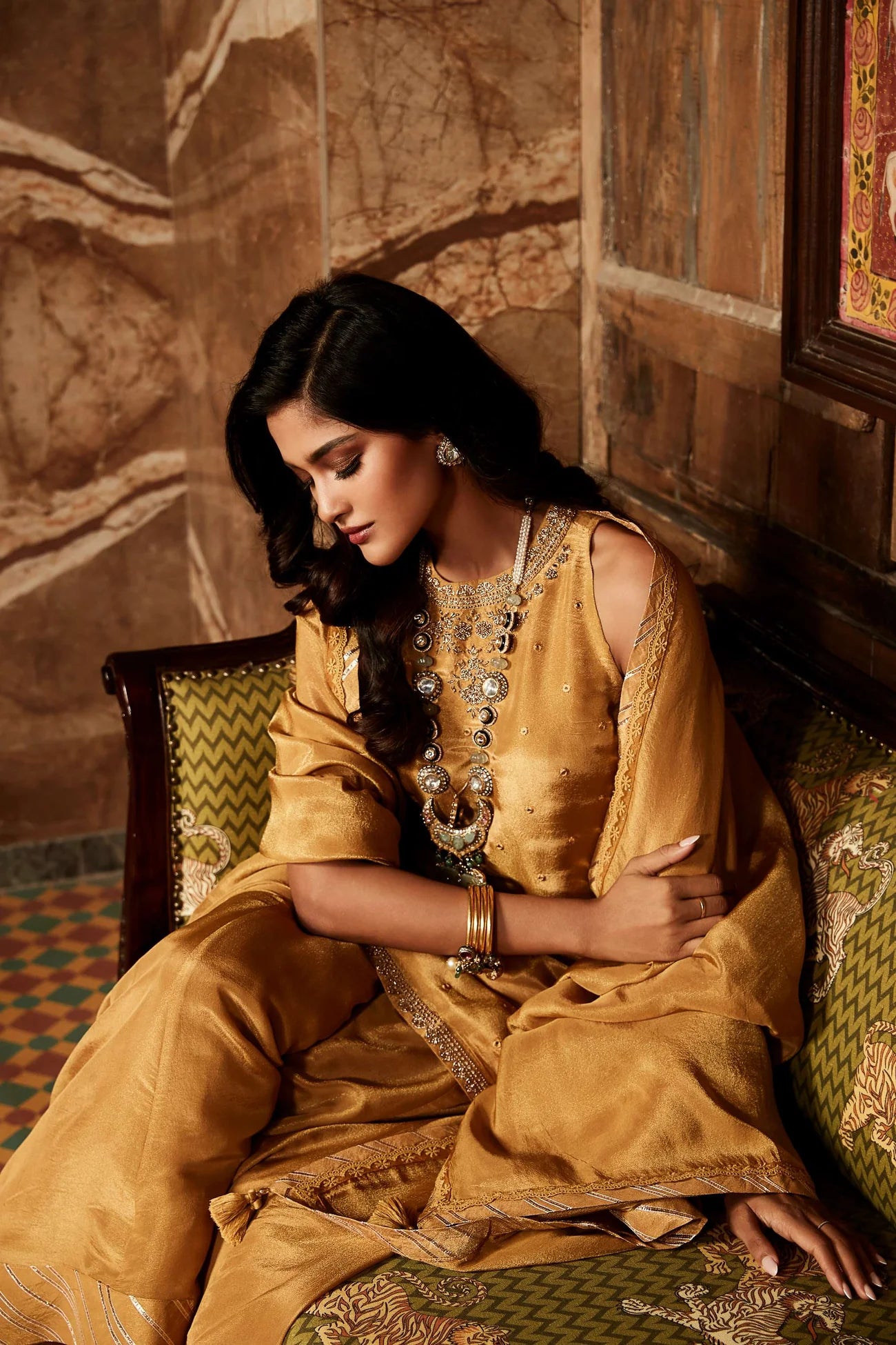Mustard Mirror Embroidered Sharara Set
