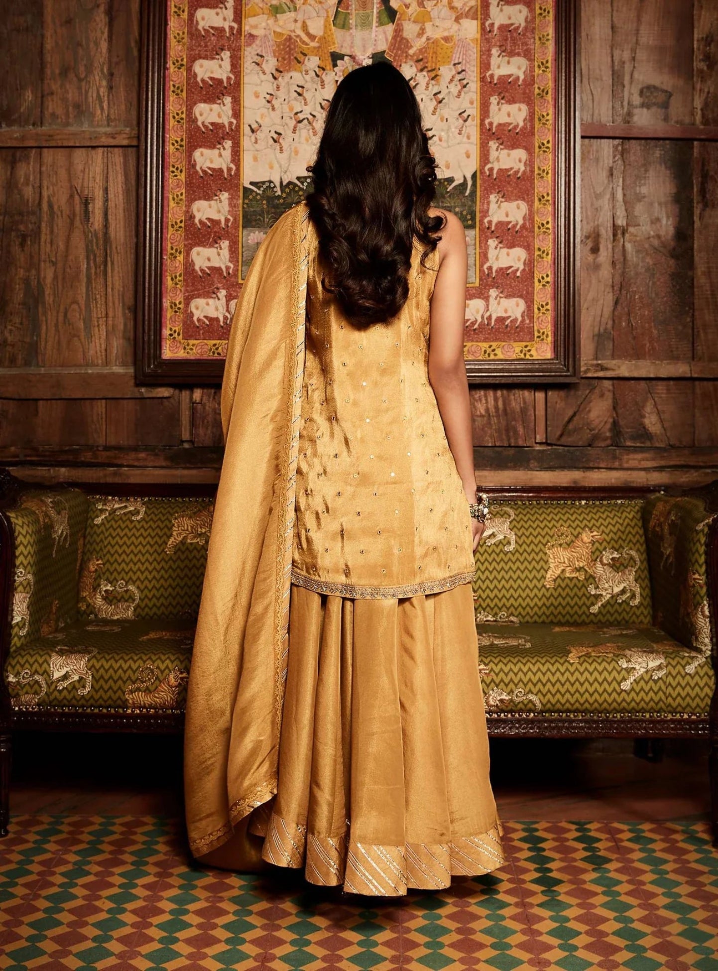 Mustard Mirror Embroidered Sharara Set