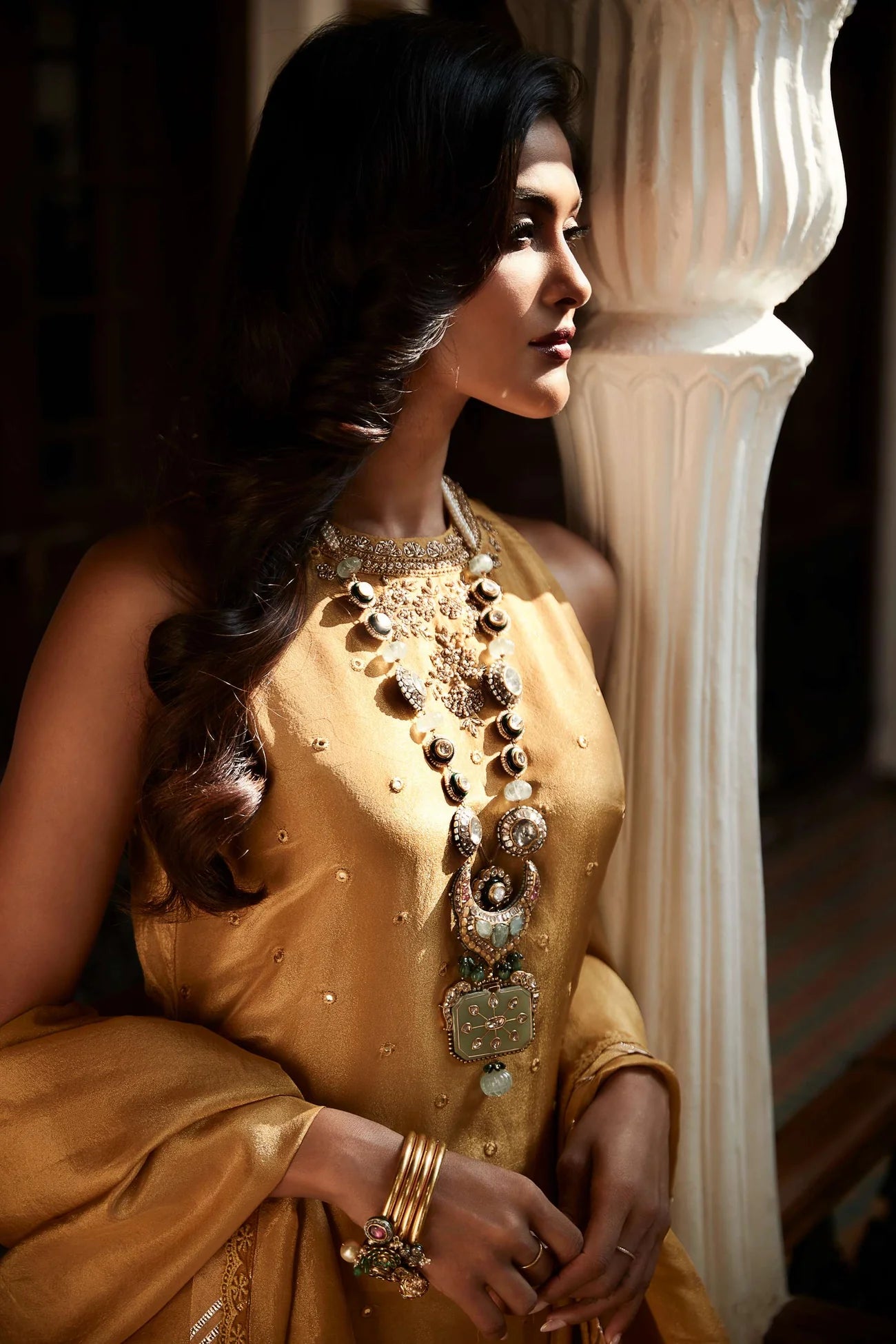 Mustard Mirror Embroidered Sharara Set
