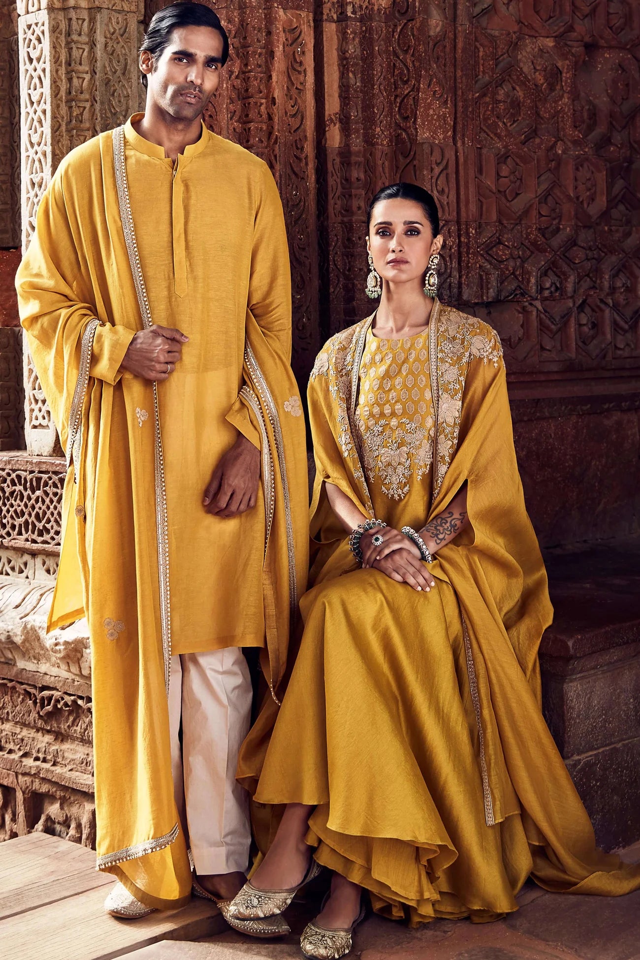 Sona Patti Turmeric Cape and Kurta Set