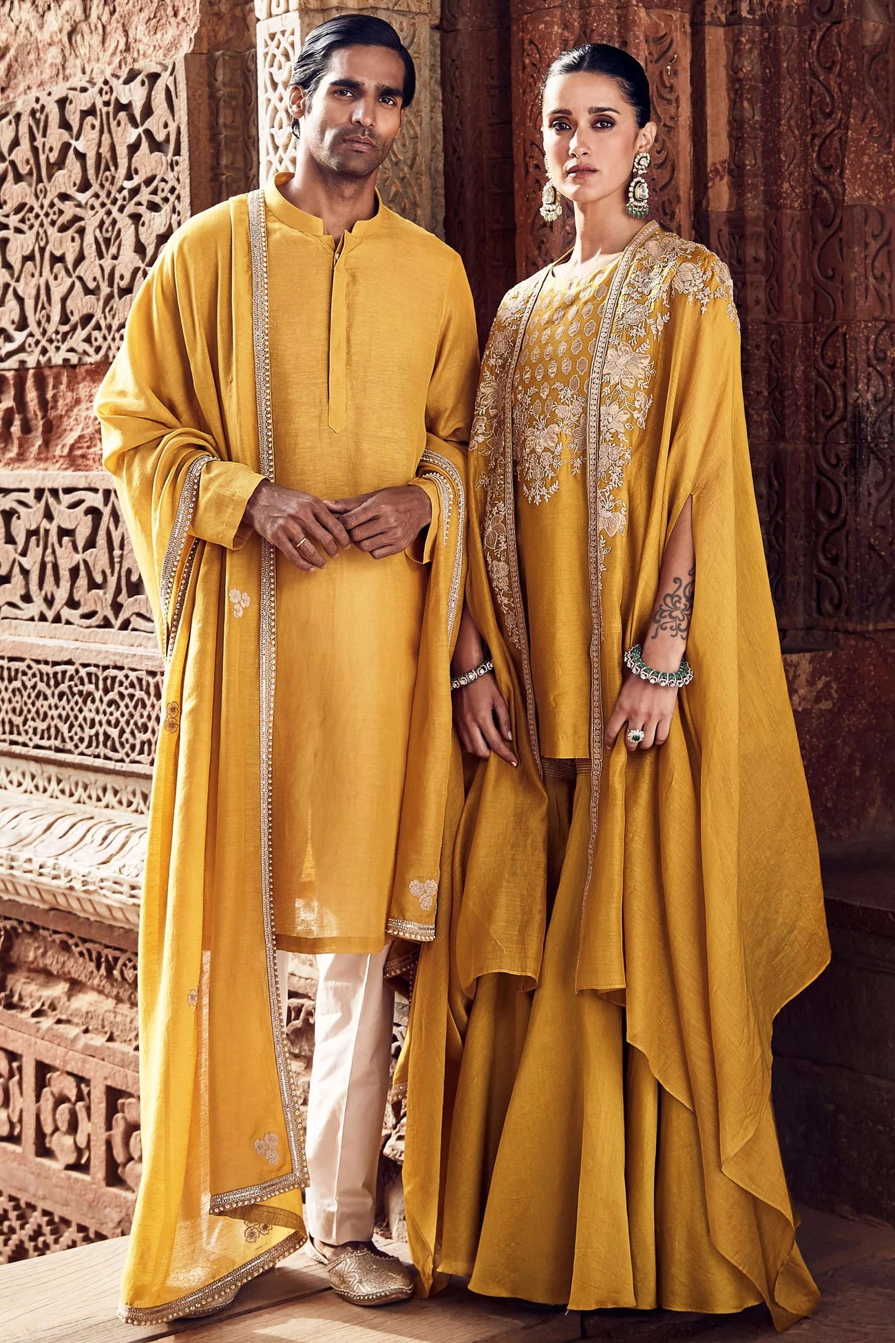 Sona Patti Turmeric Cape and Kurta Set