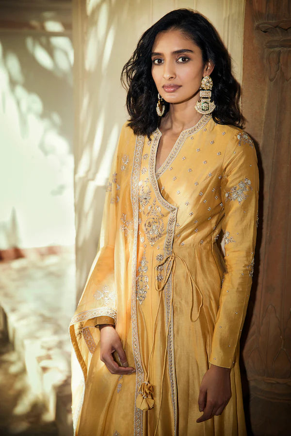 Yellow Angrakha Farshi Kalidar