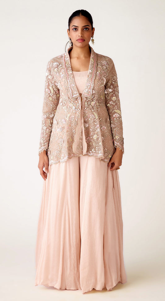Ensemble veste brodée rose bébé