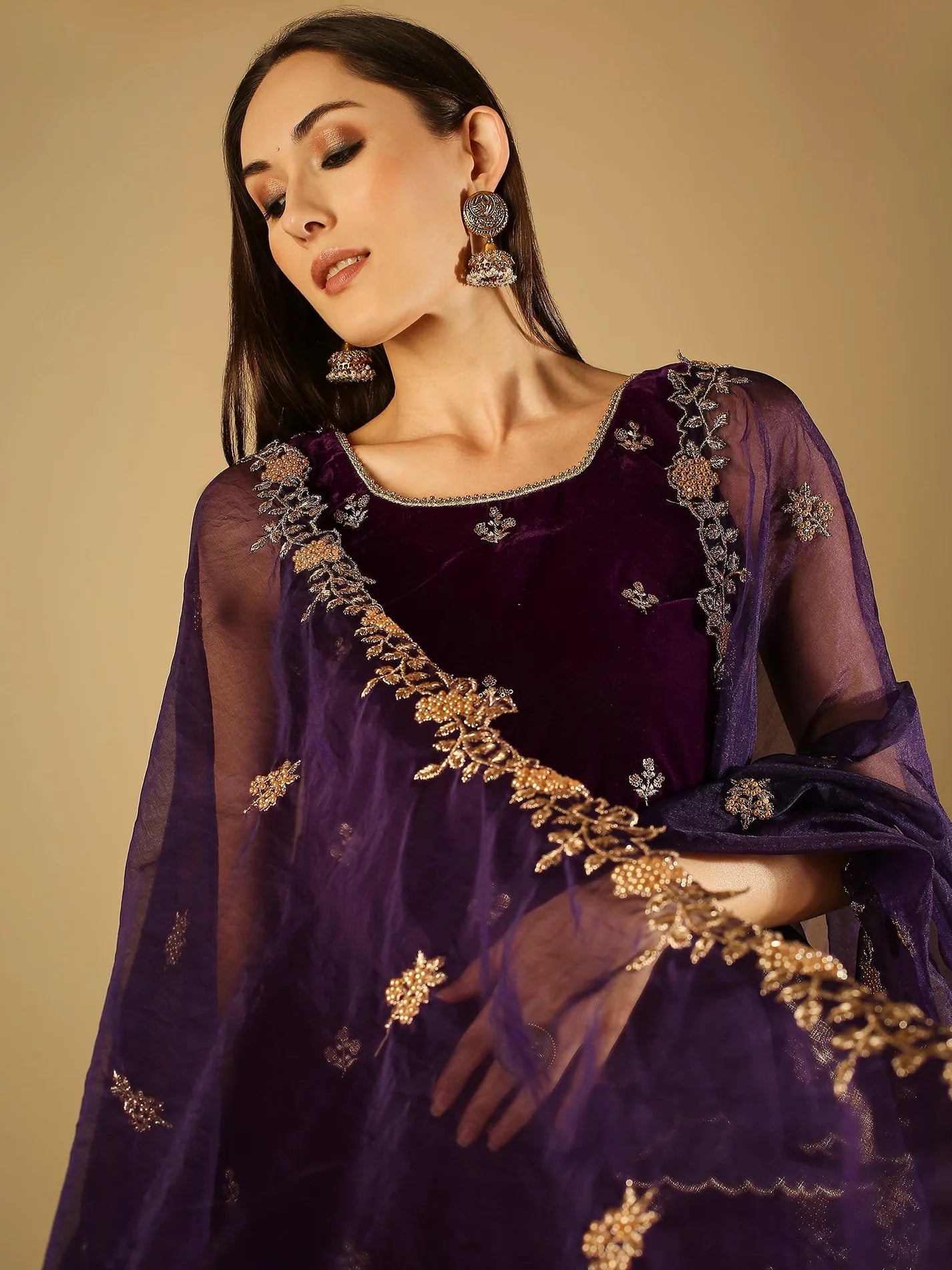 Purple Velvet kurta & sharara with dupatta