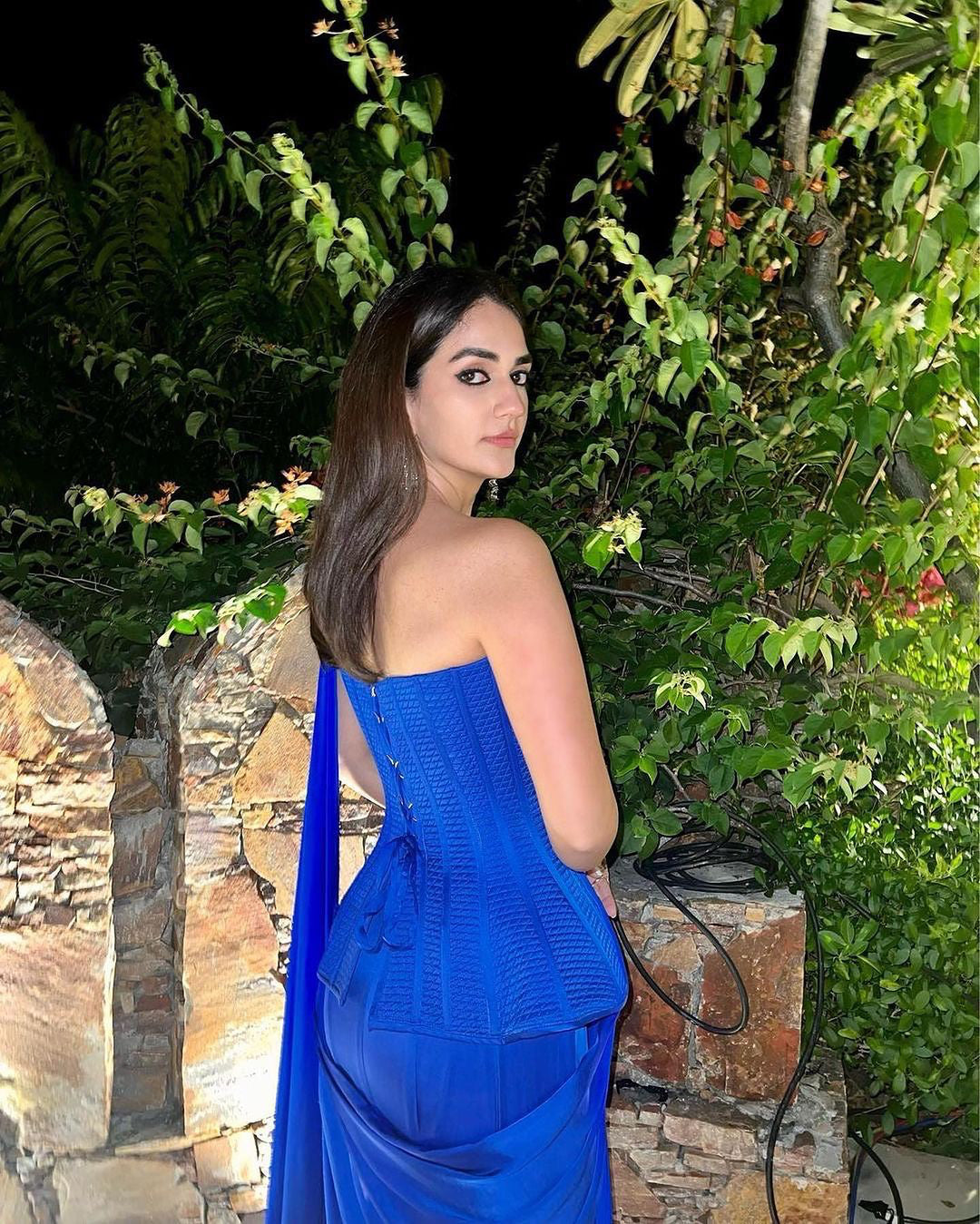 Electric Blue Victorian Corset With Drape Saree
