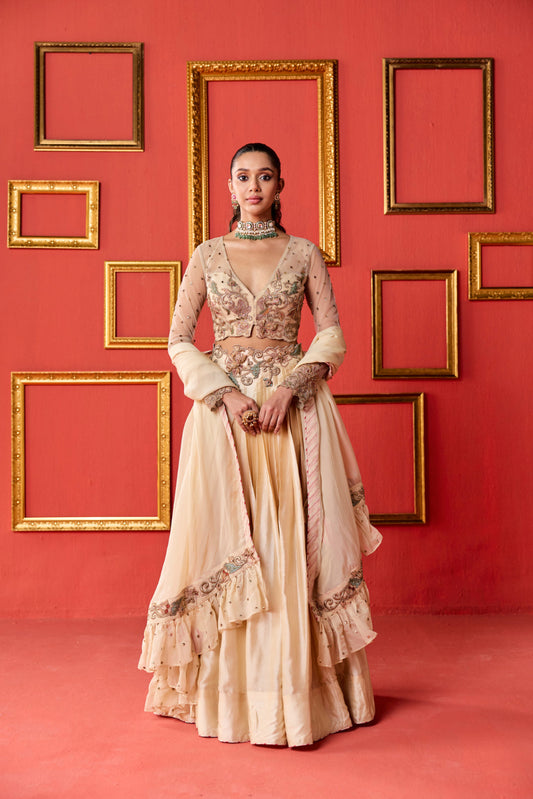 Gold Tussar Lehenga Set