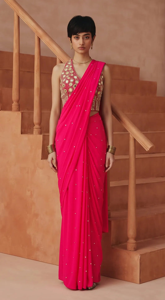 RANI ELISE EMBROIDERED DRAPED SAREE