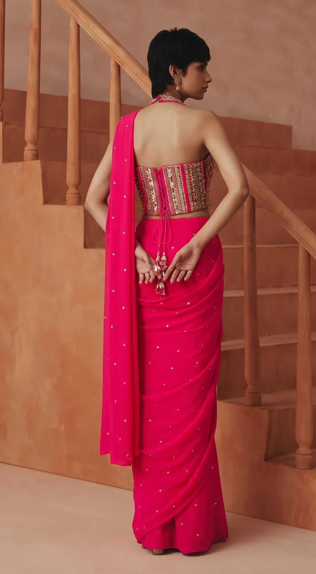 RANI ELISE EMBROIDERED DRAPED SAREE