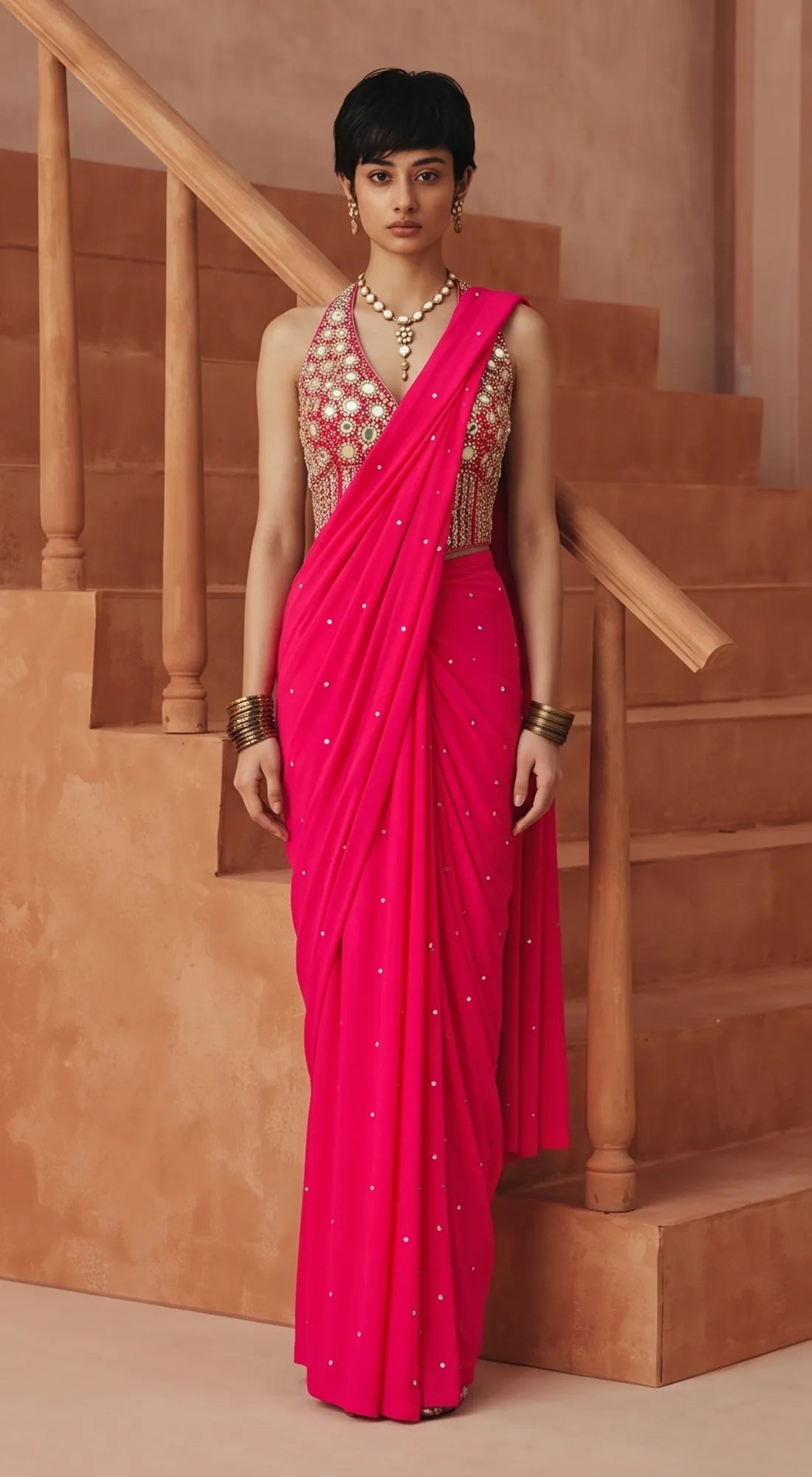 RANI ELISE EMBROIDERED DRAPED SAREE